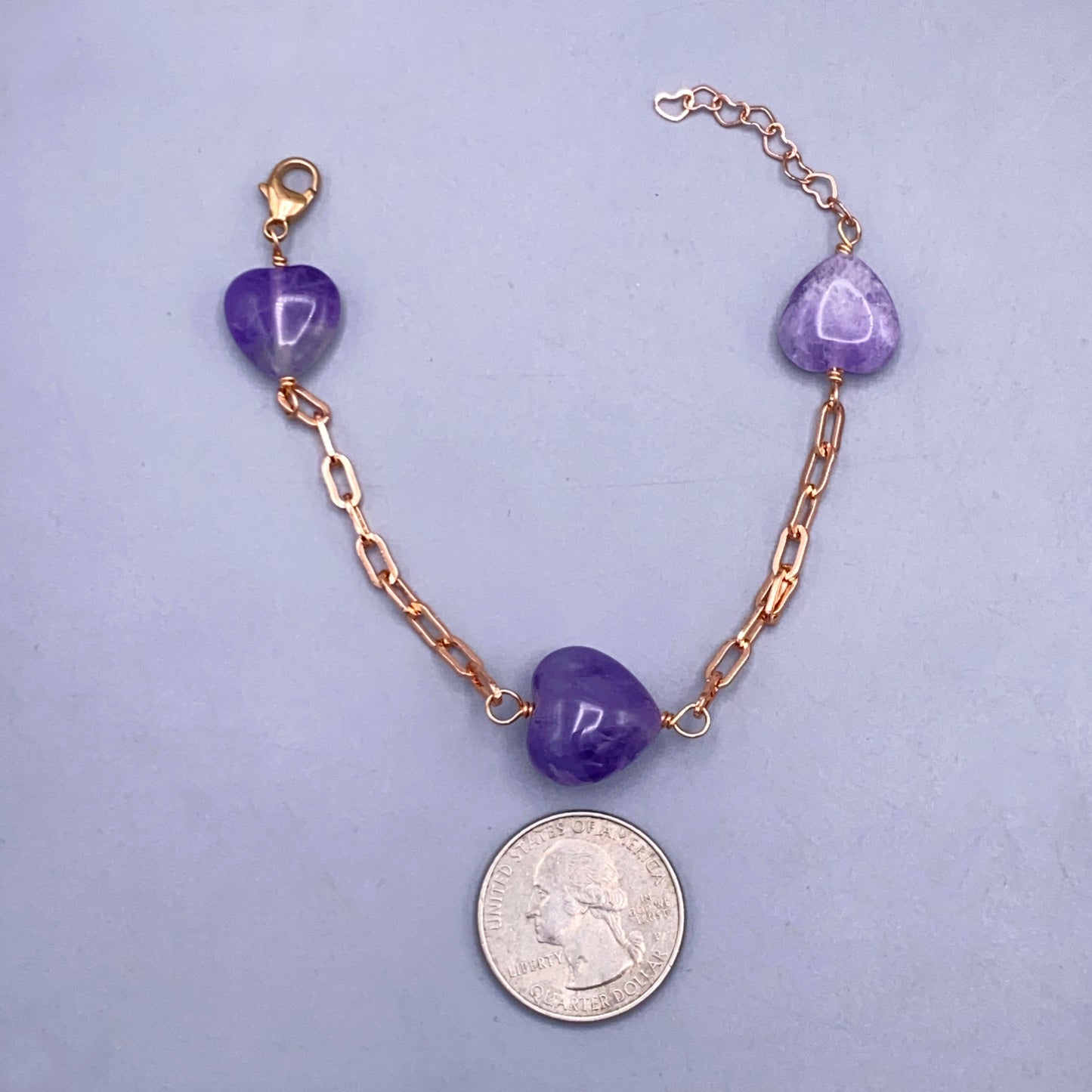 Amethyst Heart Gemstone and 14kt Rose Gold Fill Bracelet