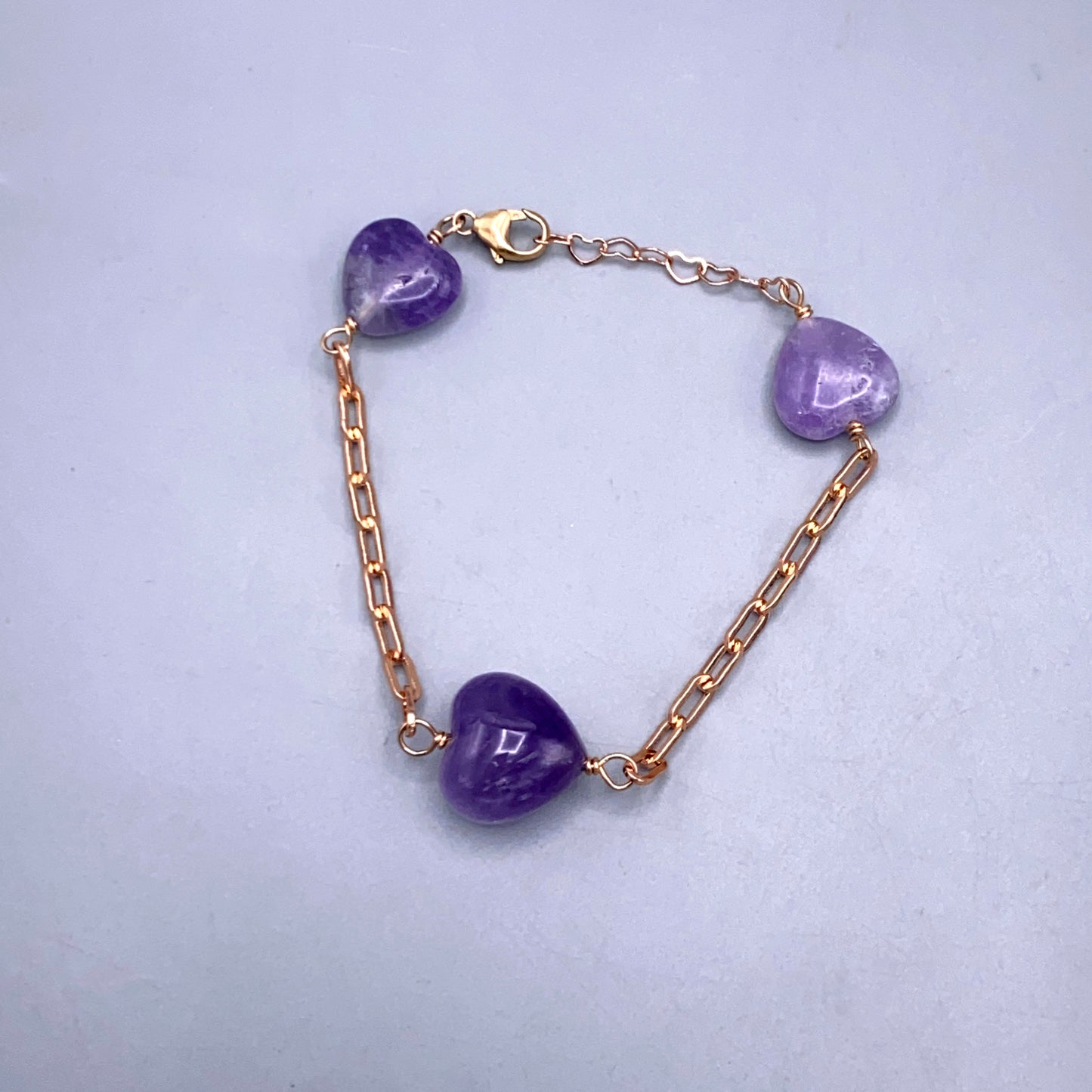 Amethyst Heart Gemstone and 14kt Rose Gold Fill Bracelet