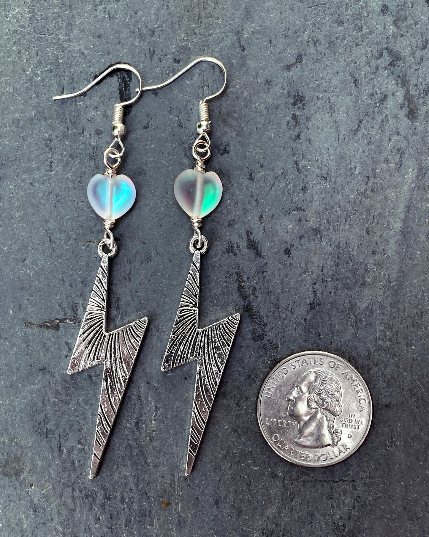 Quartz Heart and Silver Bolt Earrings