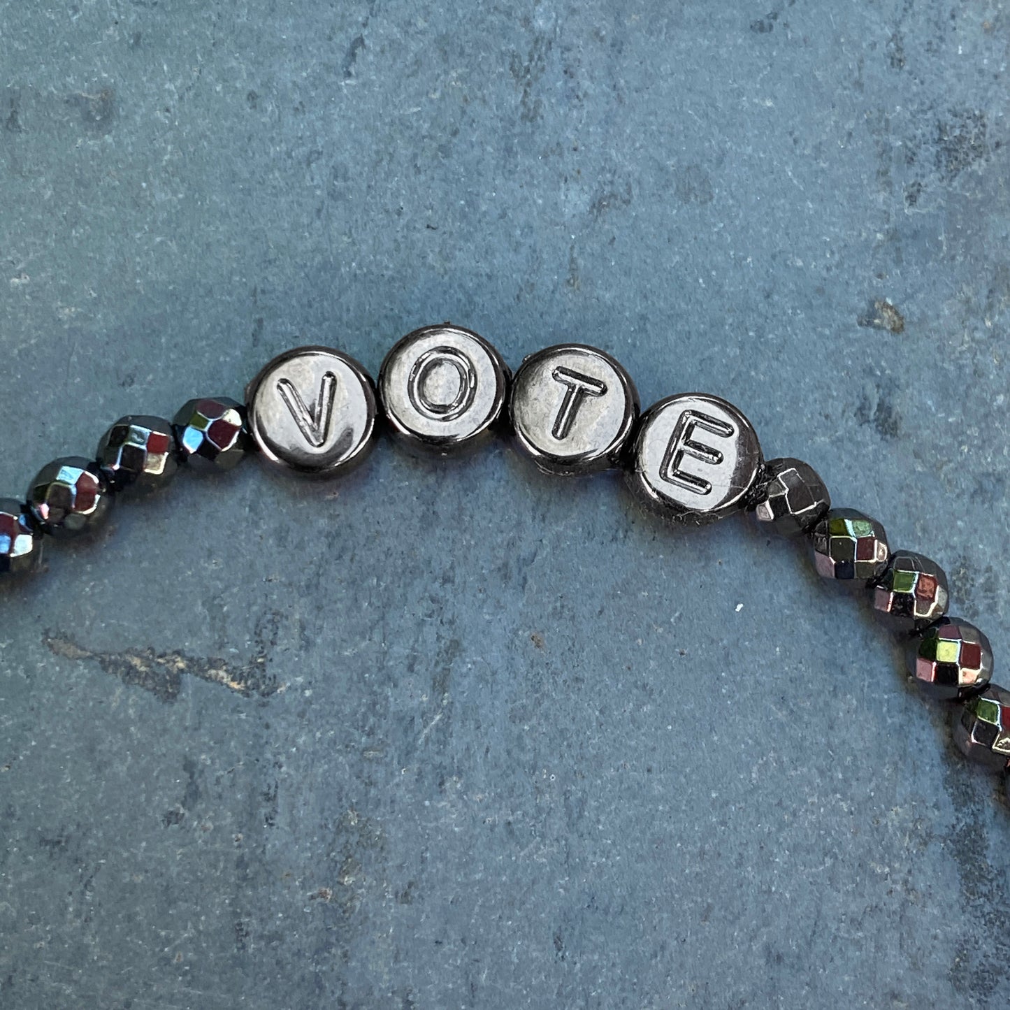 Men's Hematite gemstone VOTE bracelets