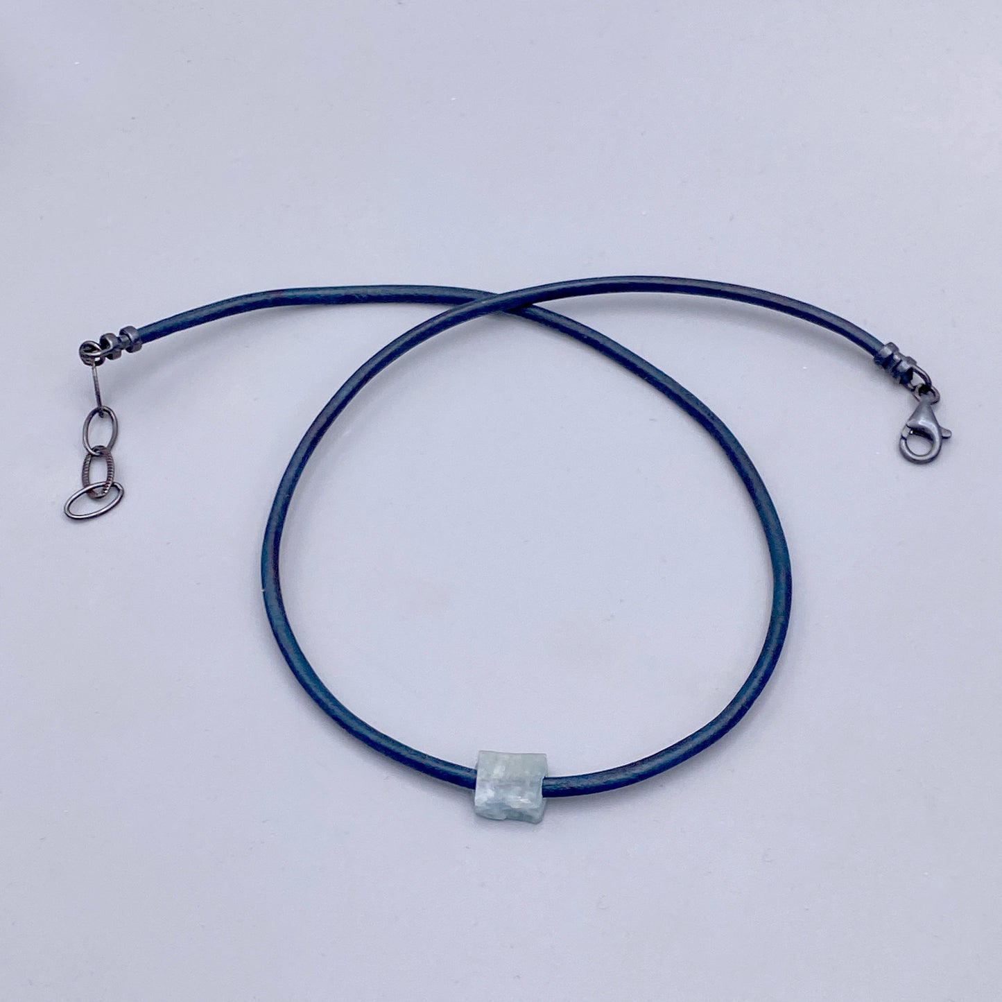 Raw Aquamarine gemstone Leather Necklace