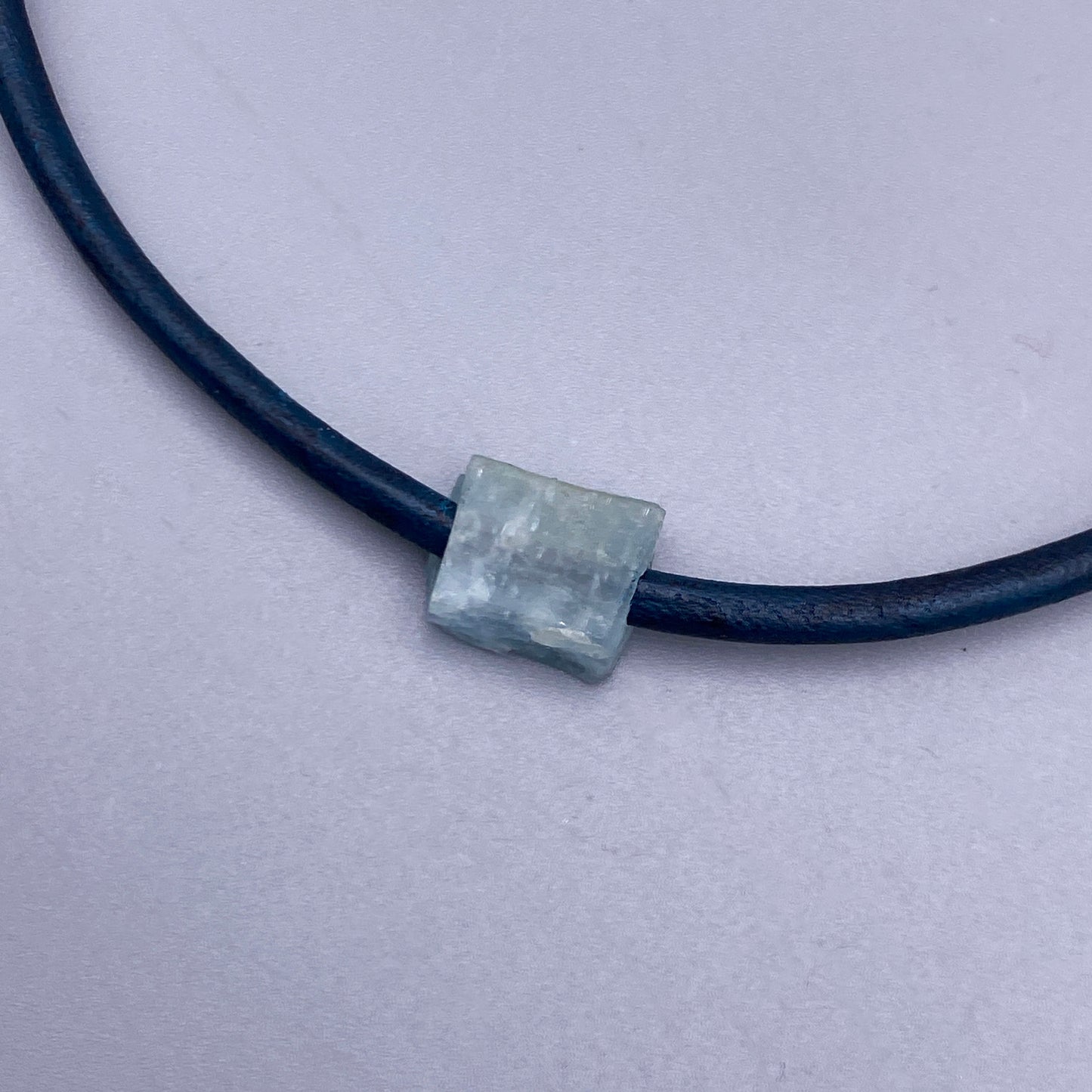 Raw Aquamarine gemstone Leather Necklace