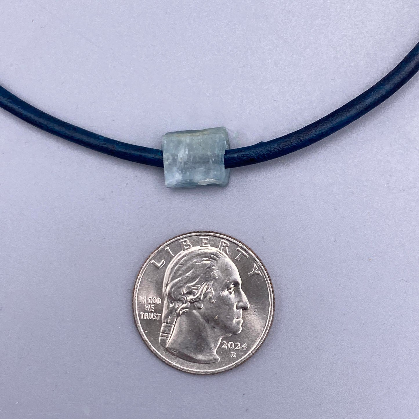 Raw Aquamarine gemstone Leather Necklace