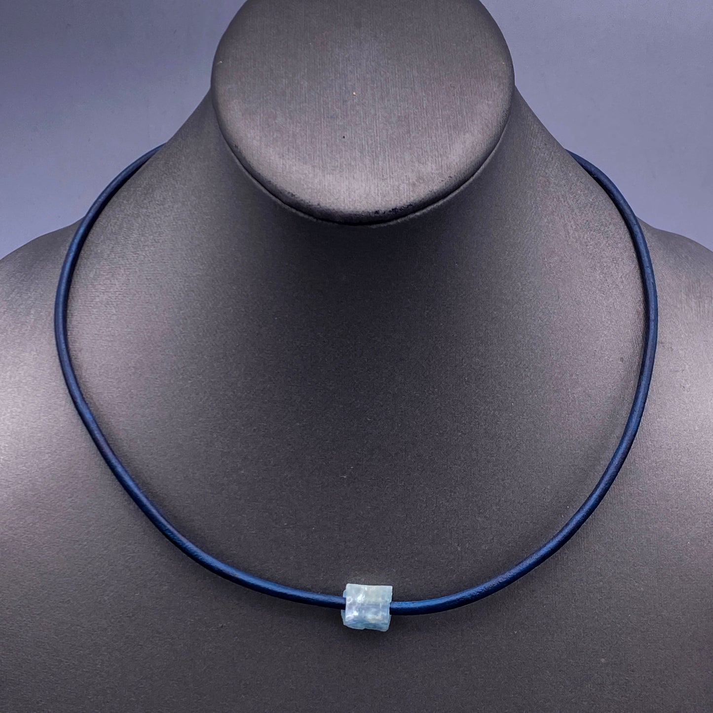 Raw Aquamarine gemstone Leather Necklace