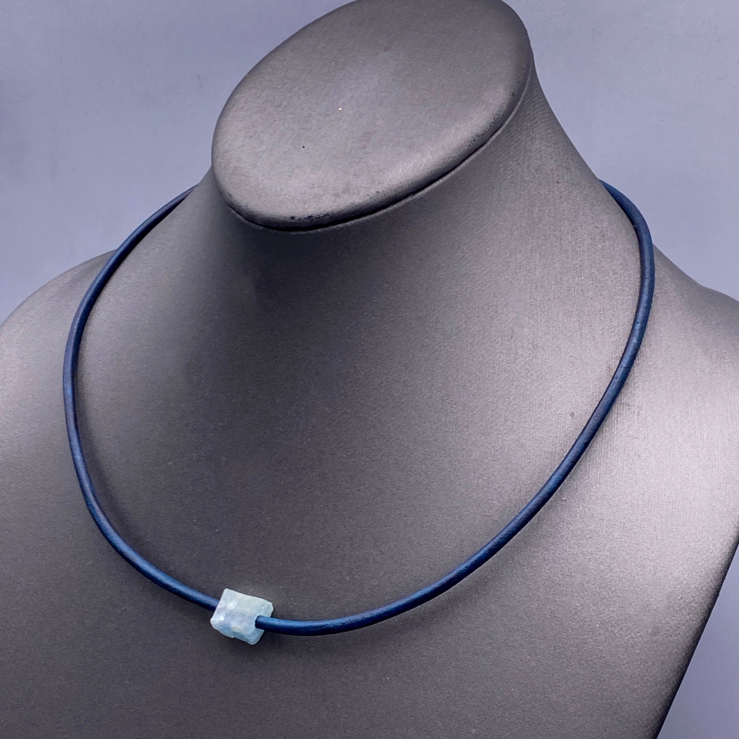 Raw Aquamarine gemstone Leather Necklace