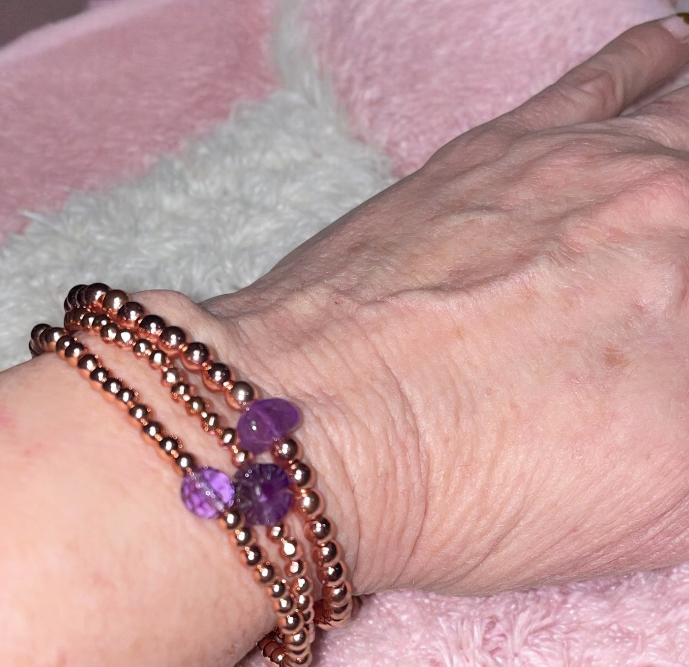 Dainty Amethyst Flower and Rose Hematite Bracelet Stack