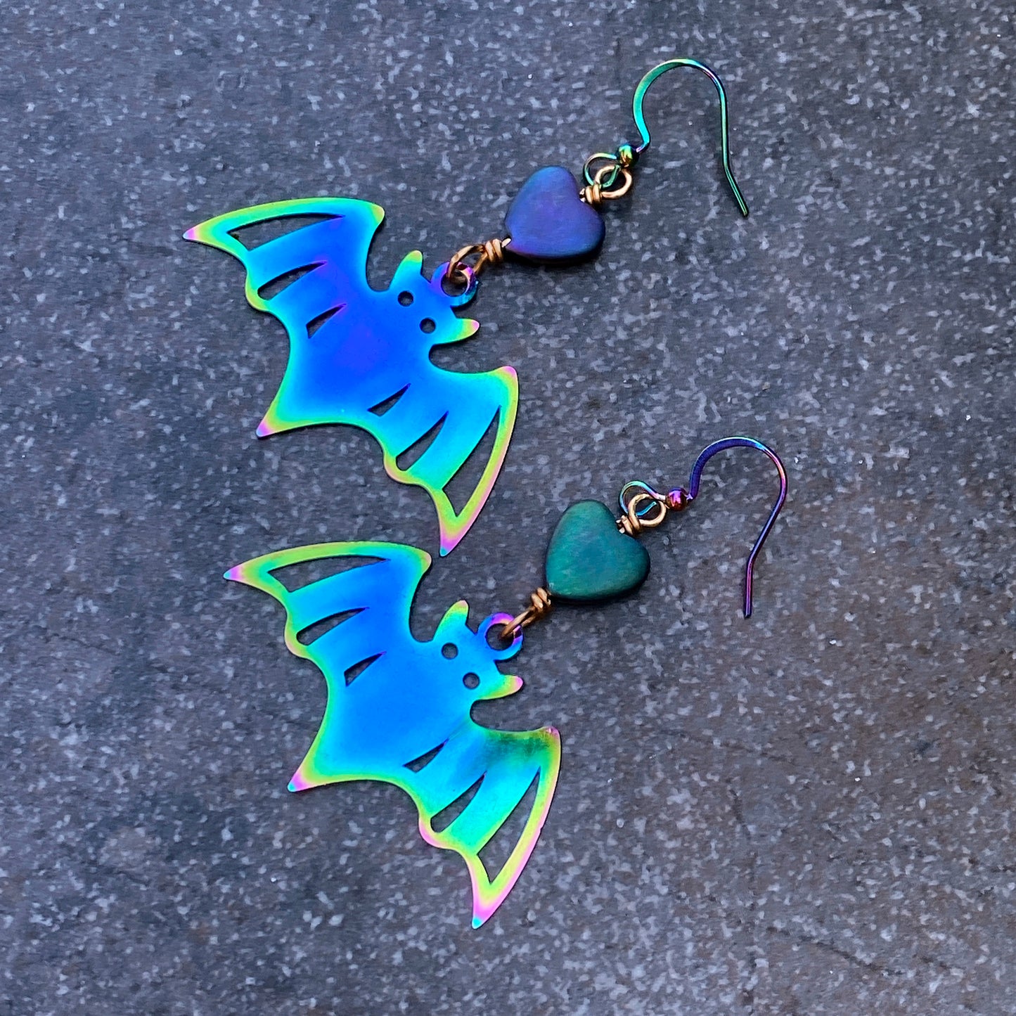 Bat Dangle Earrings with Hearts