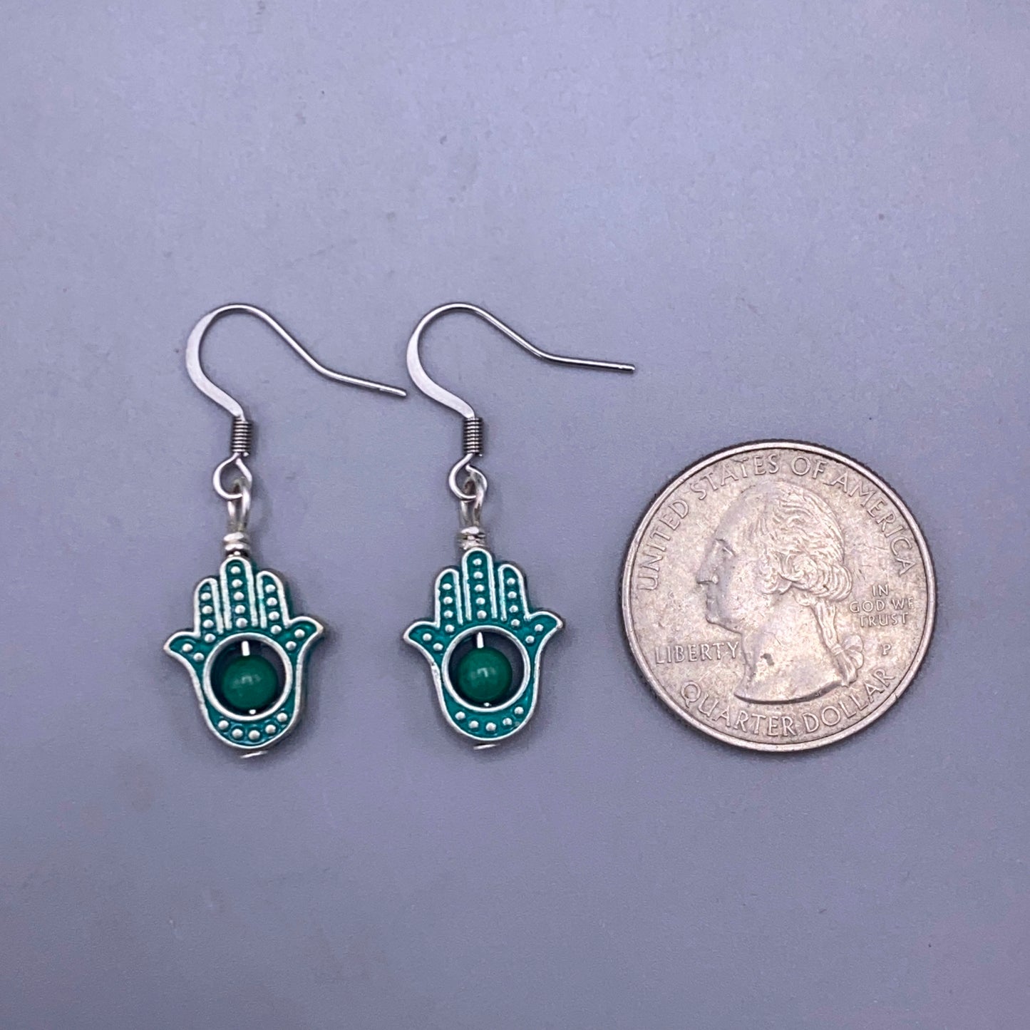 Hamsa Dangle Earrings with Turquoise