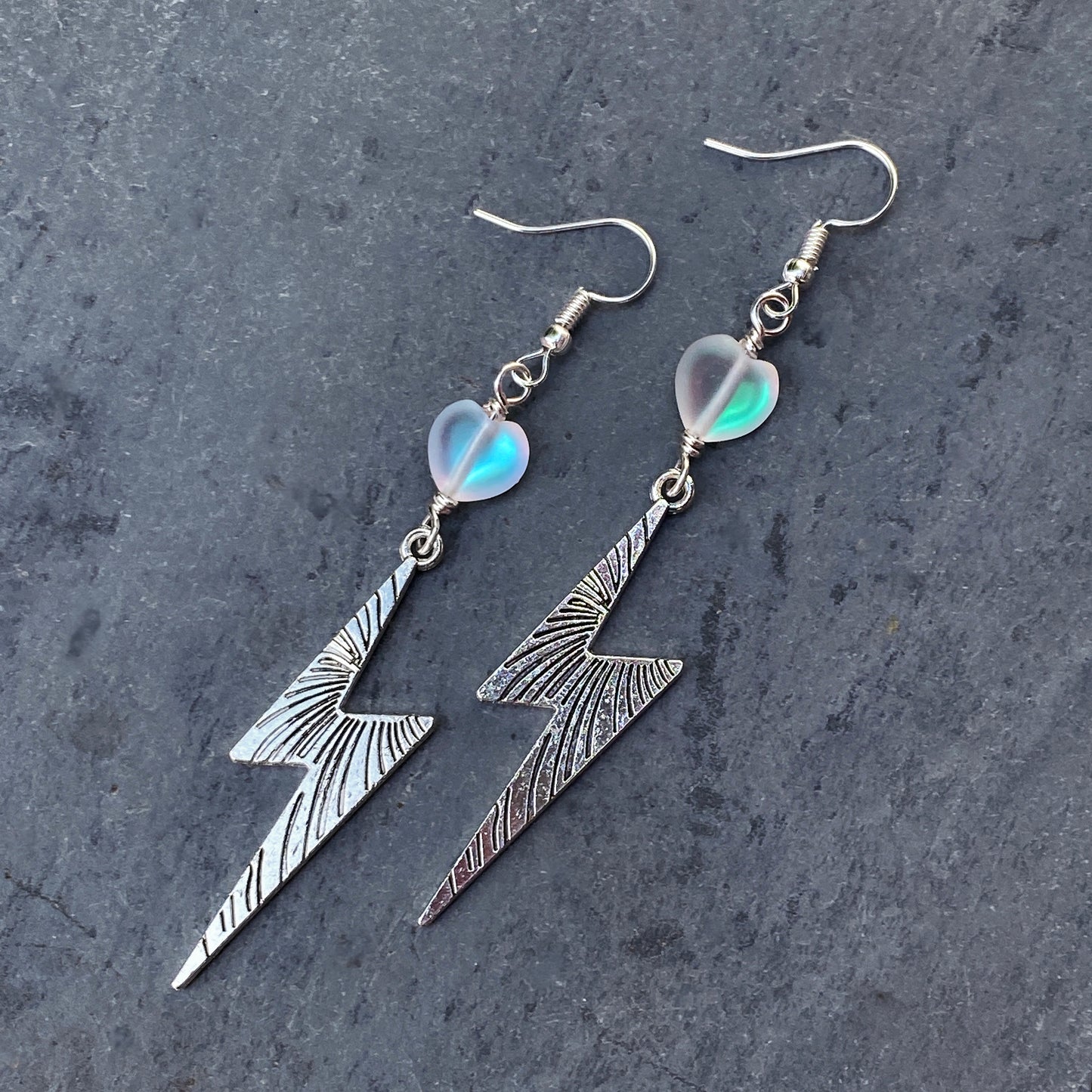 Quartz Heart and Silver Bolt Earrings