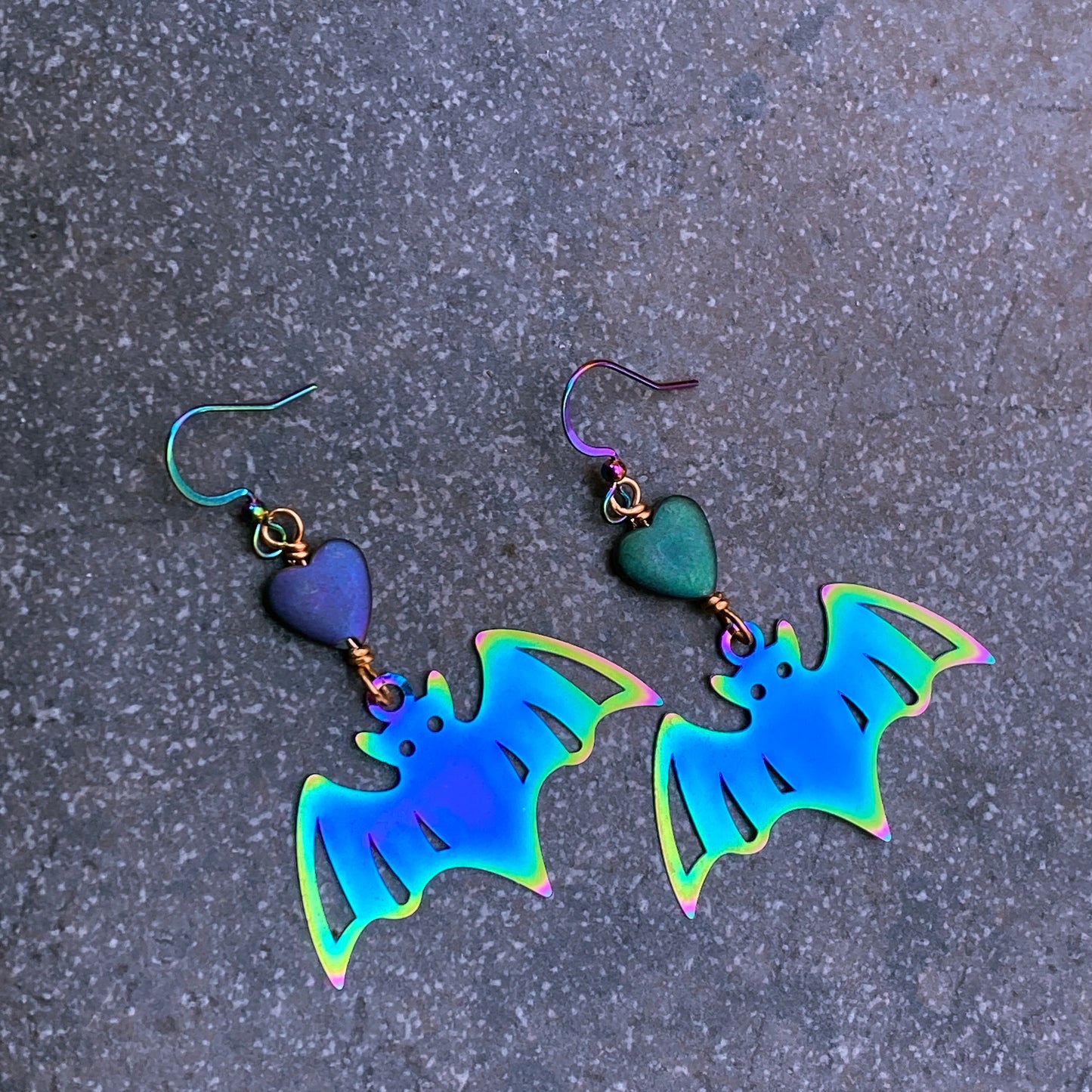Bat Dangle Earrings with Hearts