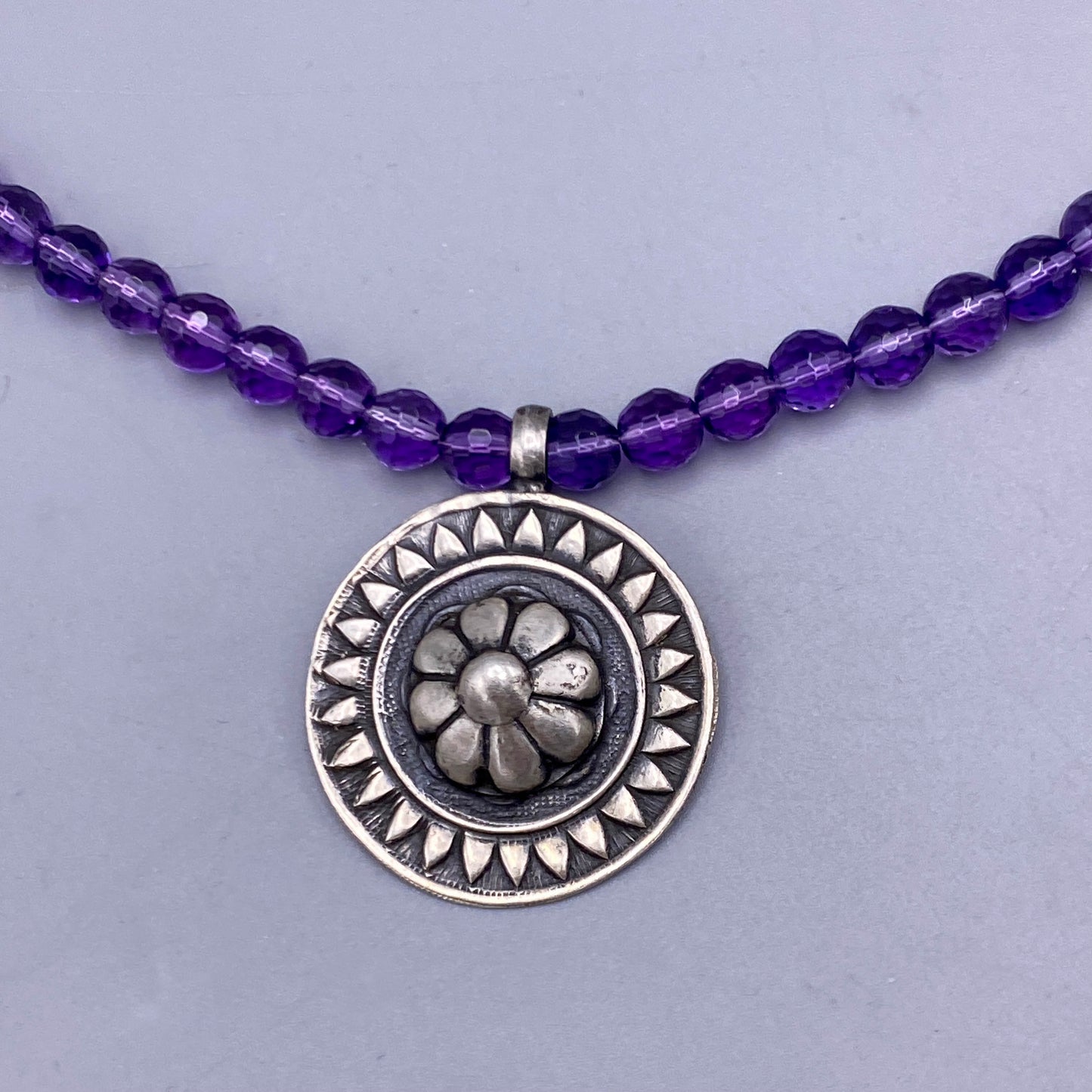 Amethyst Gemstone and Flower Beaded Necklace
