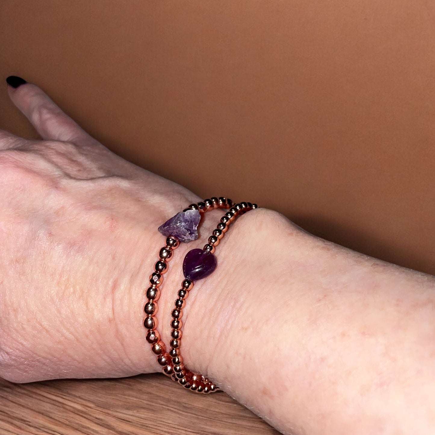 Amethyst Heart Rose Hematite Bracelet Stack