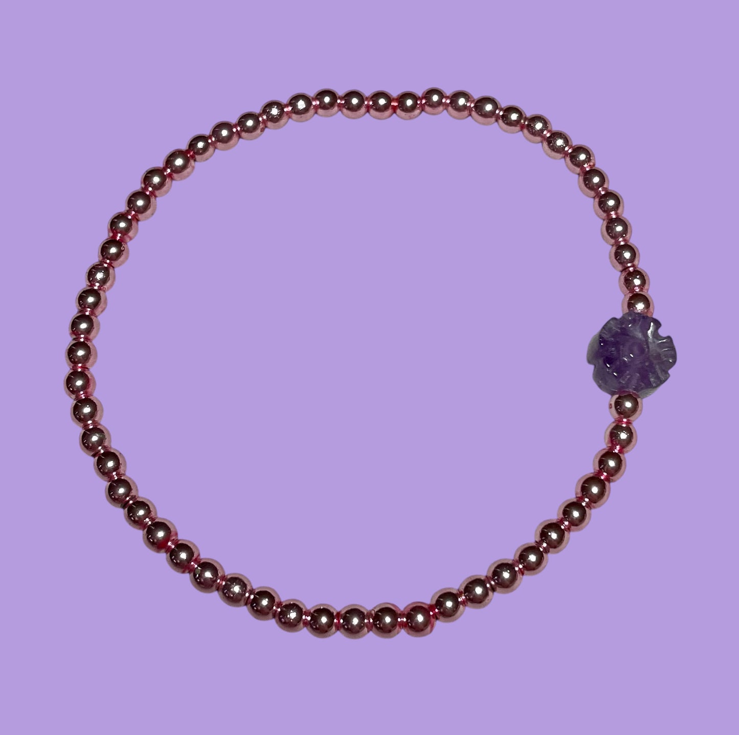 Amethyst Flower and Rose Hematite Bracelet Stack