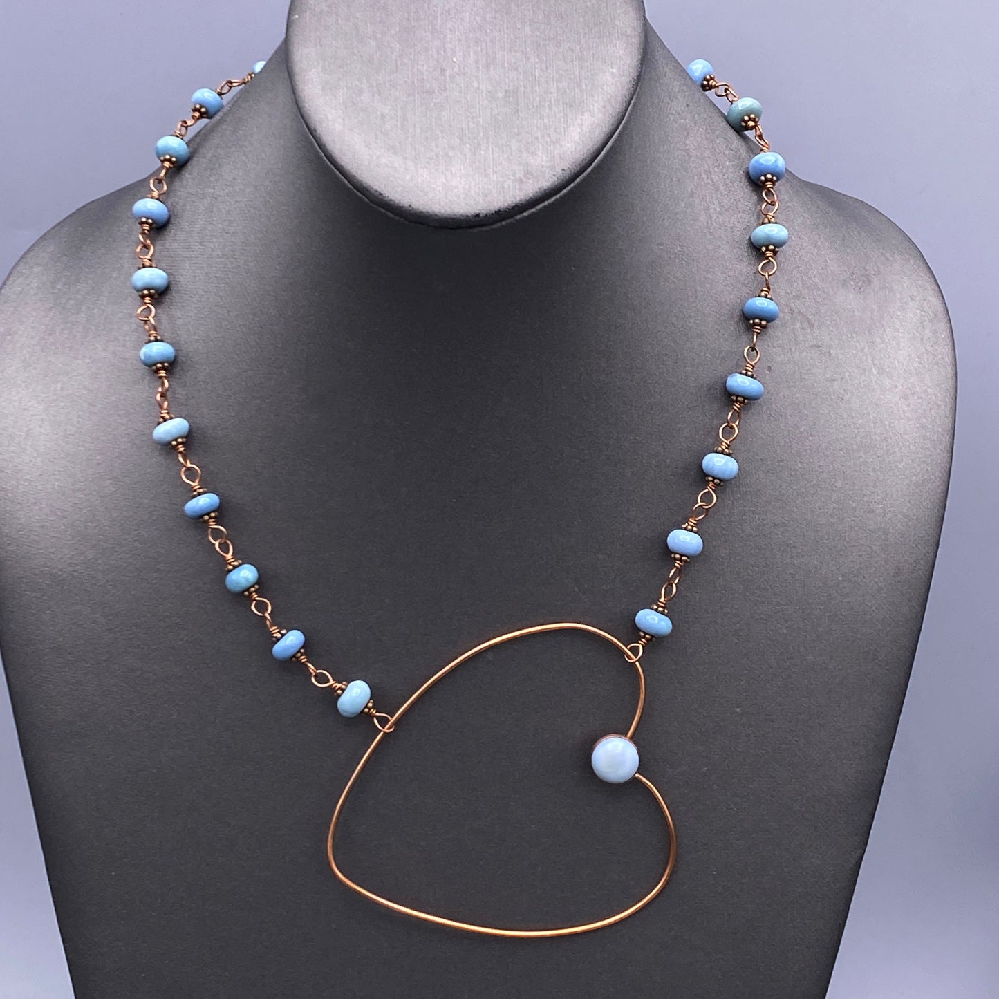 Blue Opal and Copper Heart Necklace