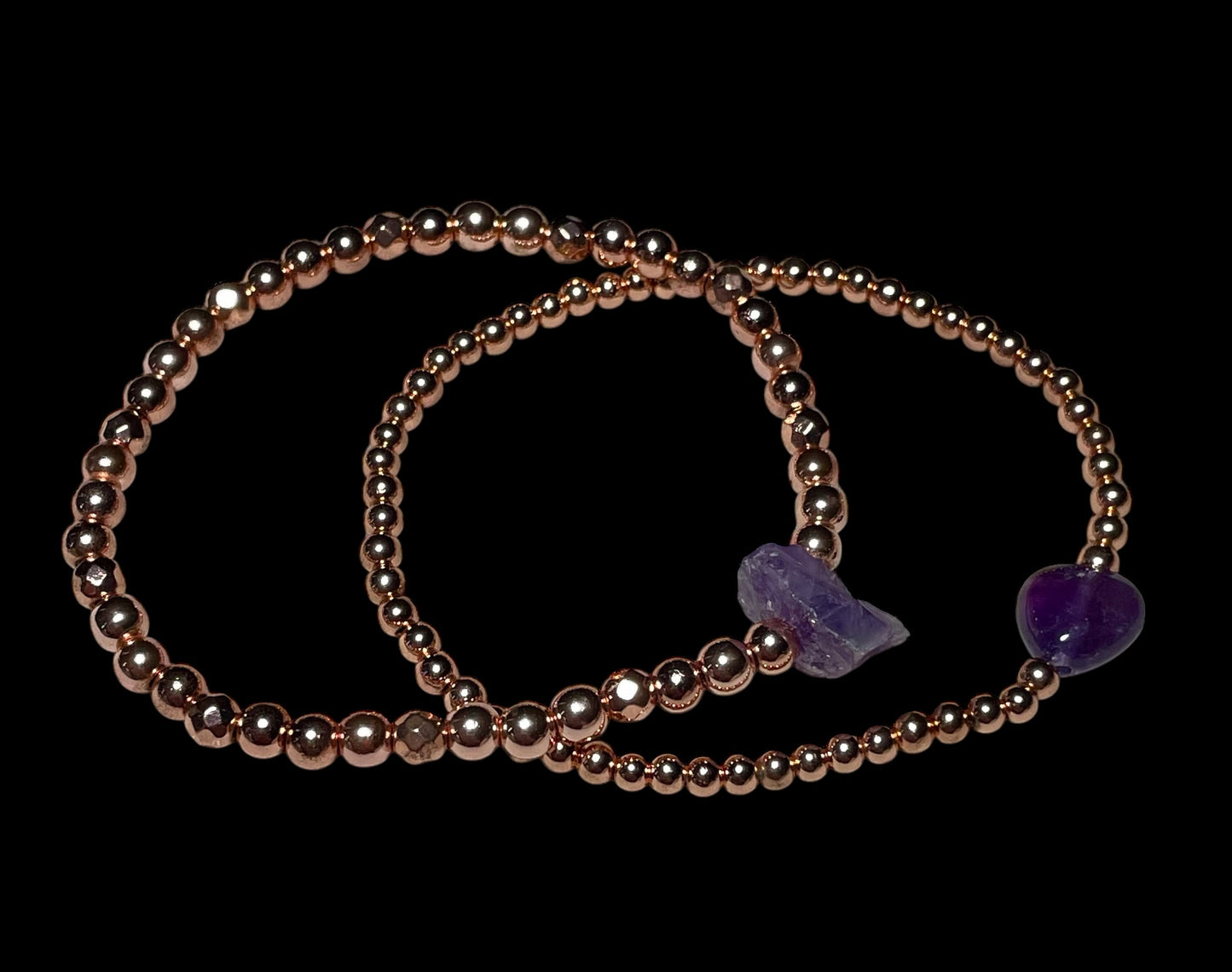 Amethyst Heart Rose Hematite Bracelet Stack