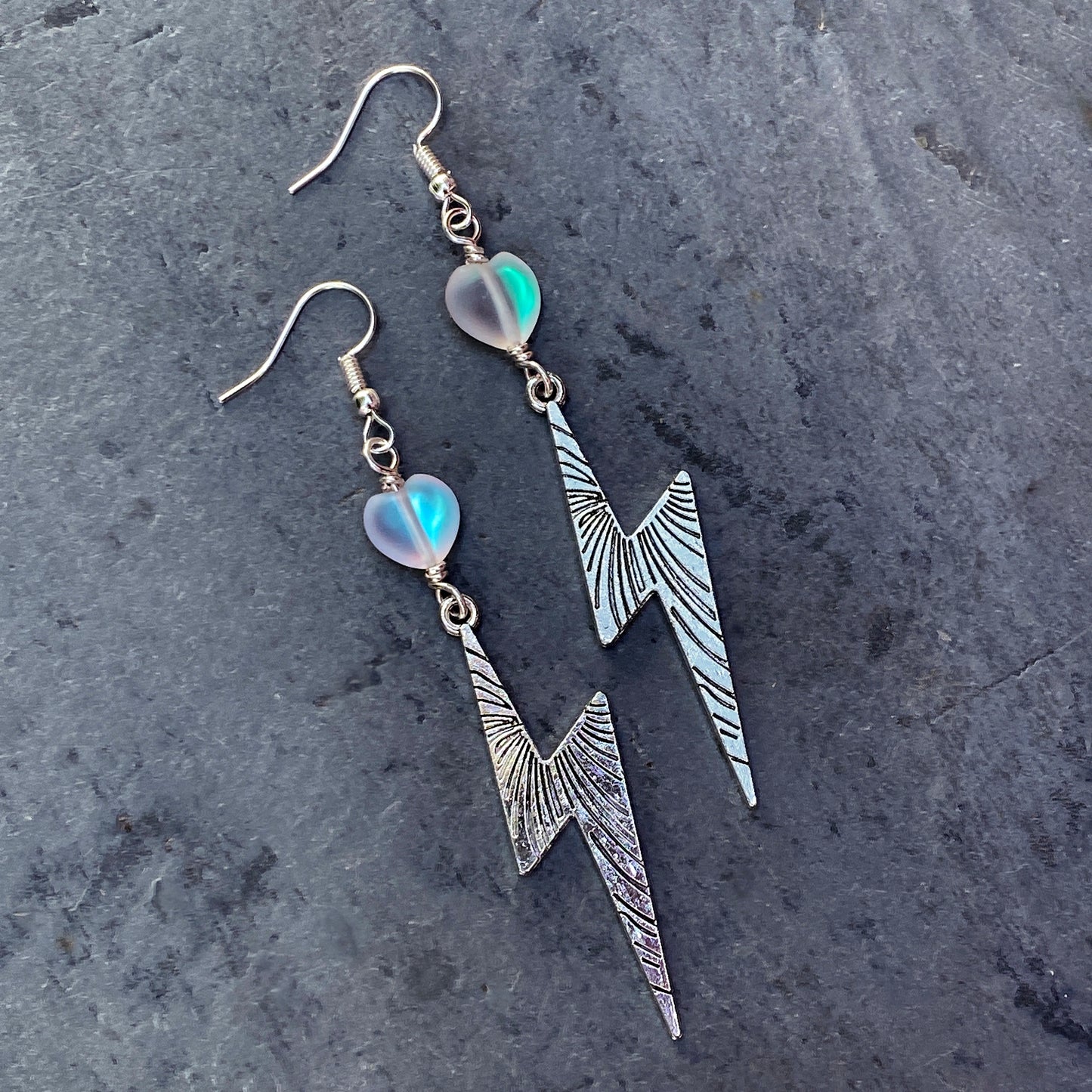 Quartz Heart and Silver Bolt Earrings