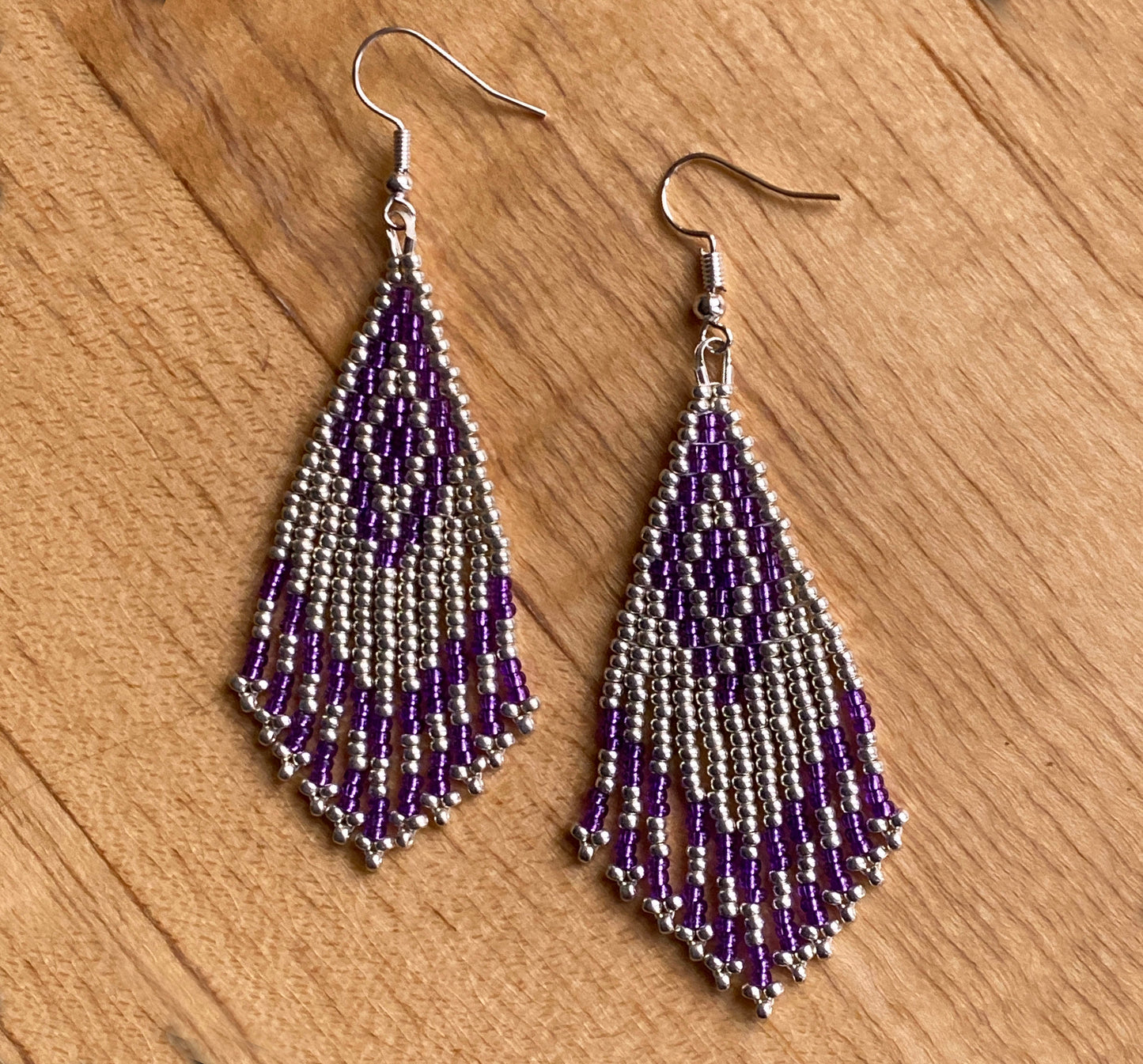 Purple Seed Bead Fringe Earrings