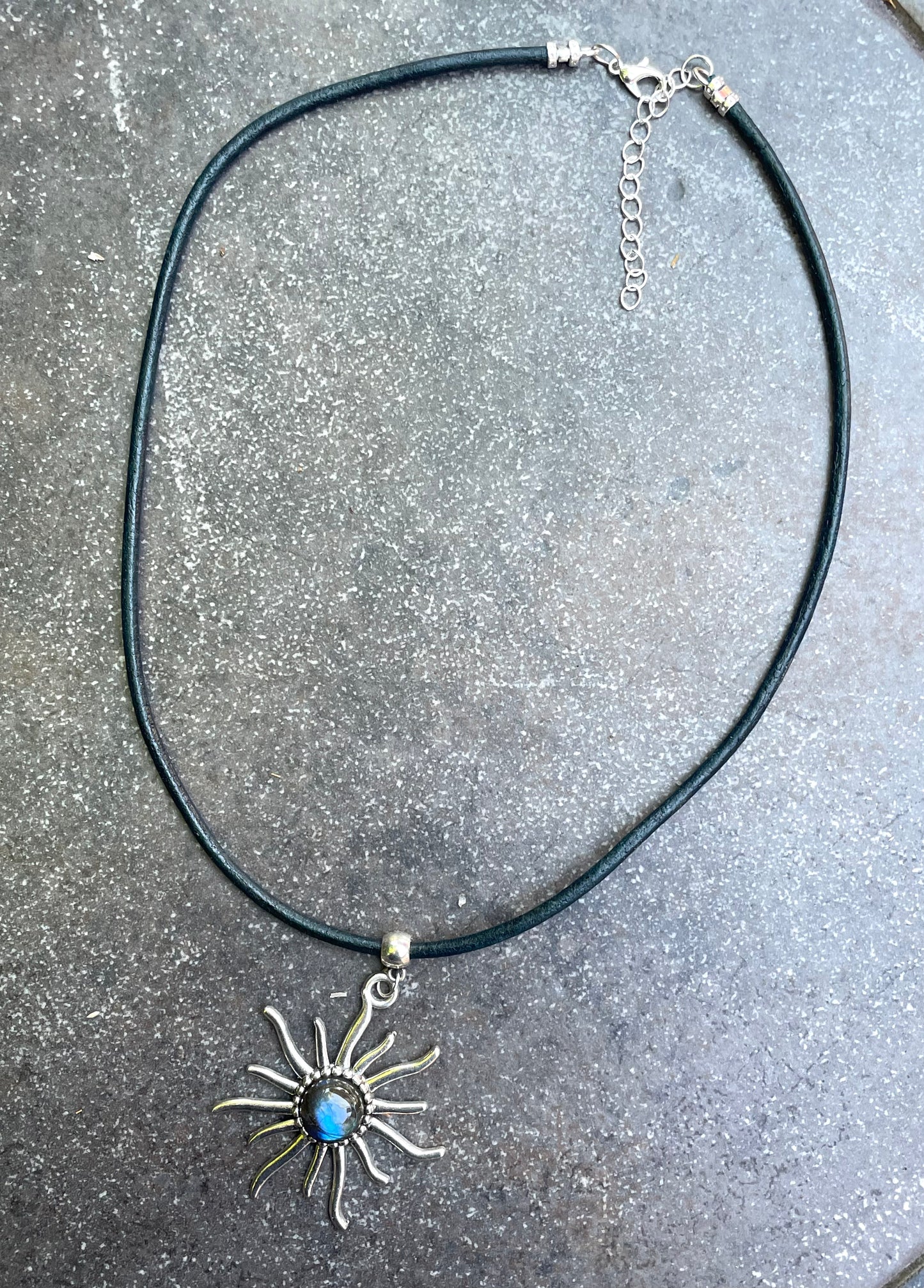 Labradorite gemstone Sun Leather Necklace