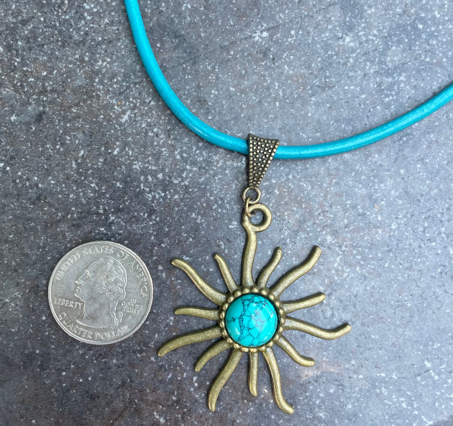 Turquoise gemstone Sun leather Necklace