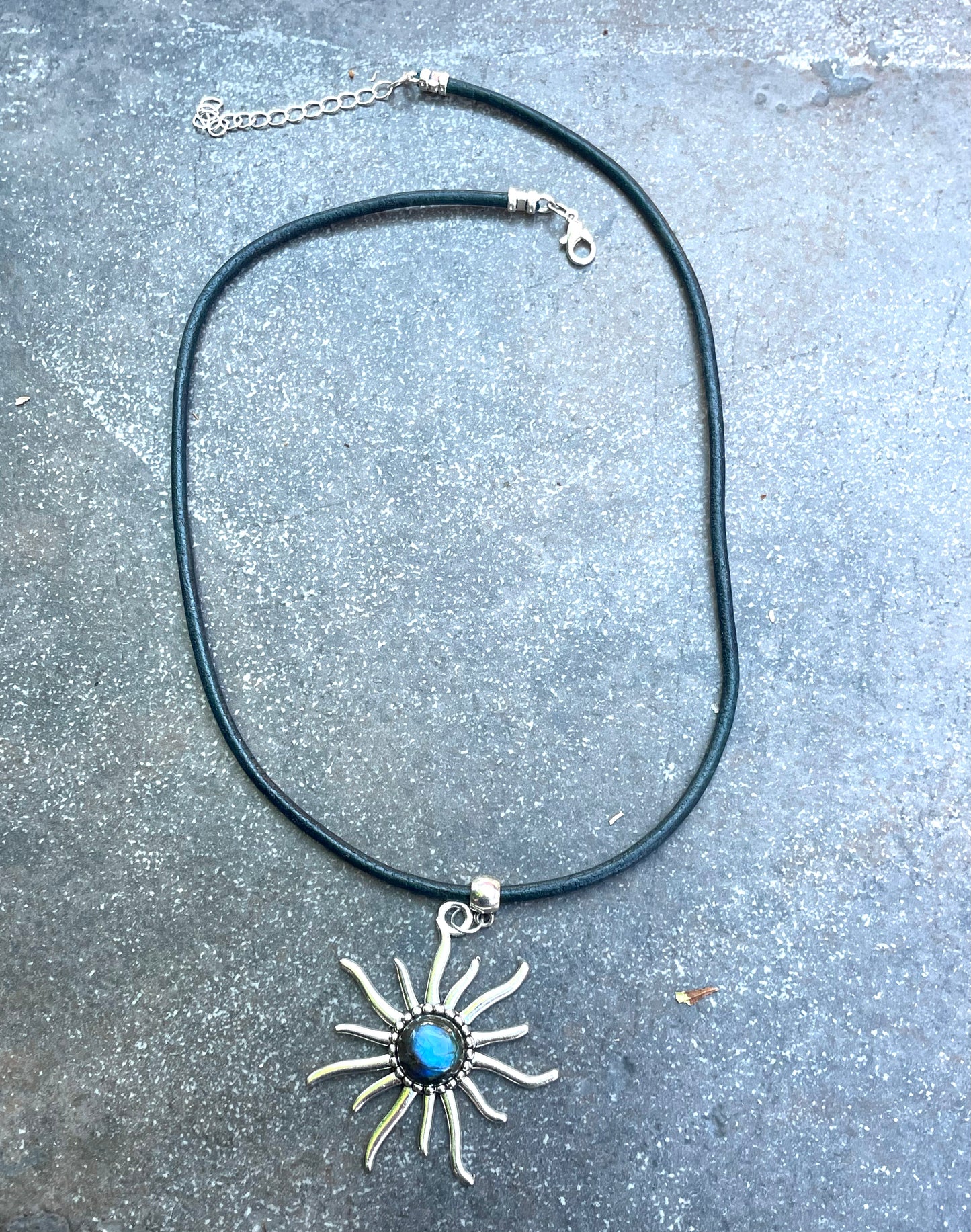 Labradorite gemstone Sun Leather Necklace
