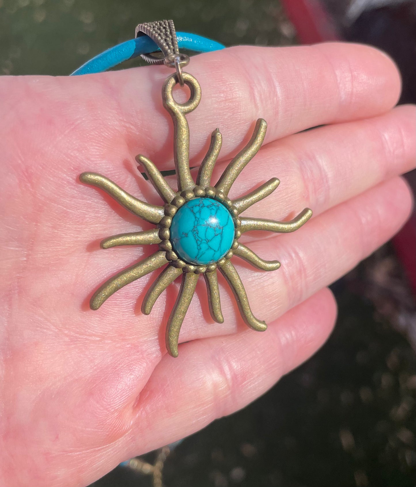 Turquoise gemstone Sun leather Necklace