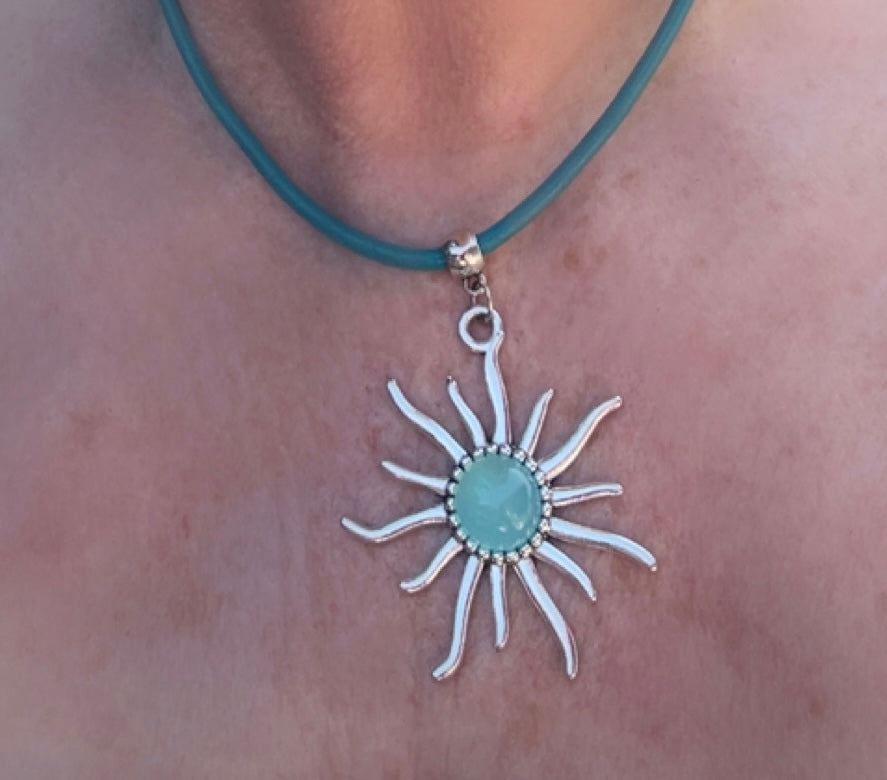 Blue Chalcedony gemstone Sun leather Necklace
