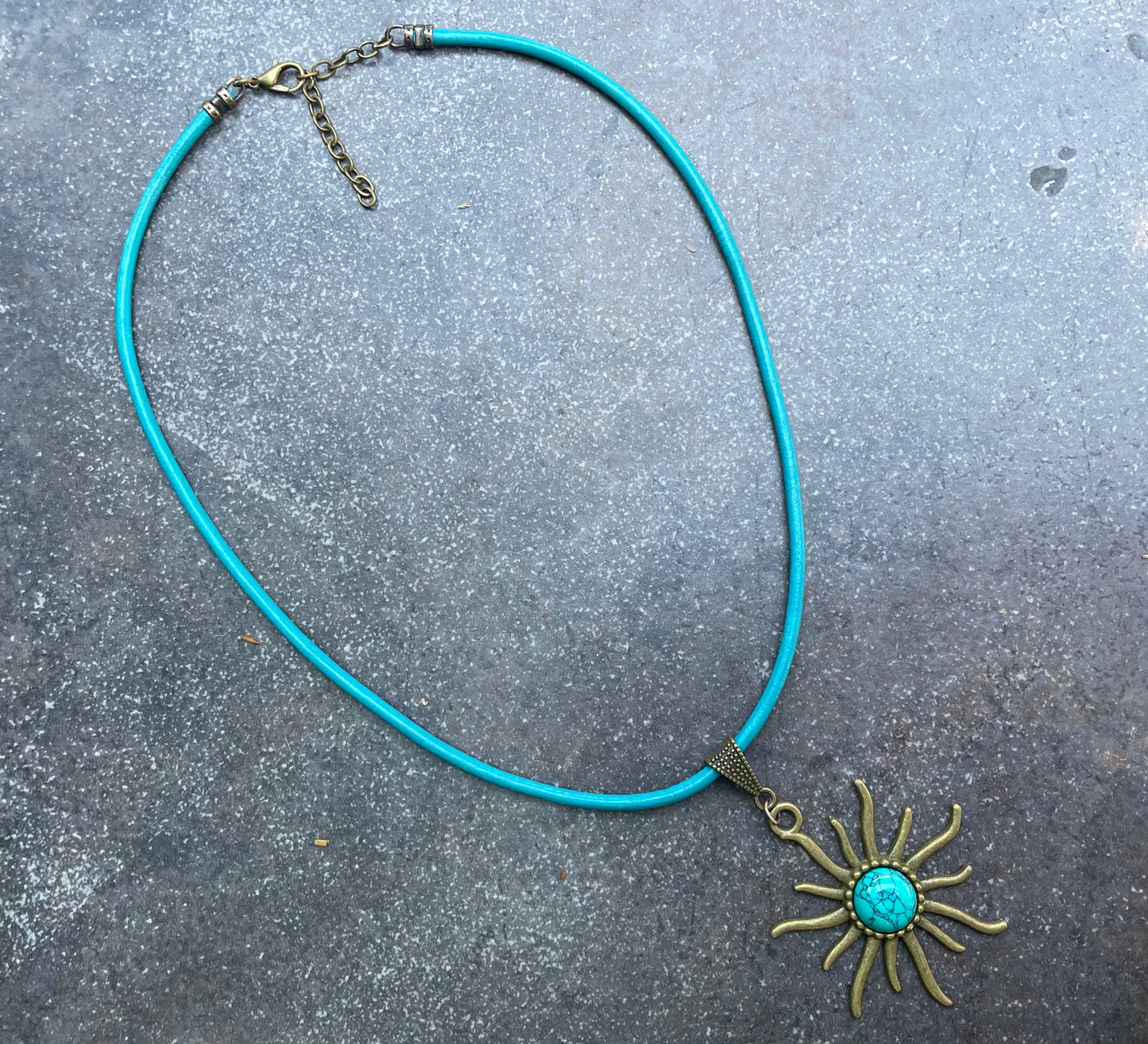 Turquoise gemstone Sun leather Necklace