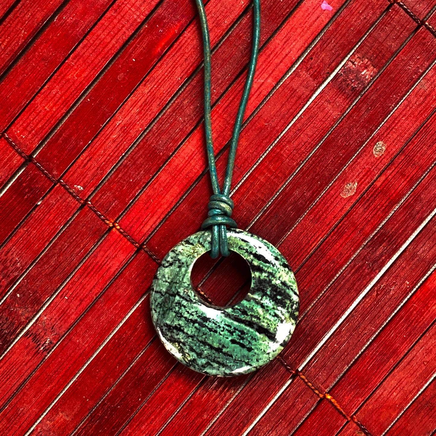 African Turquoise Pendant leather necklace