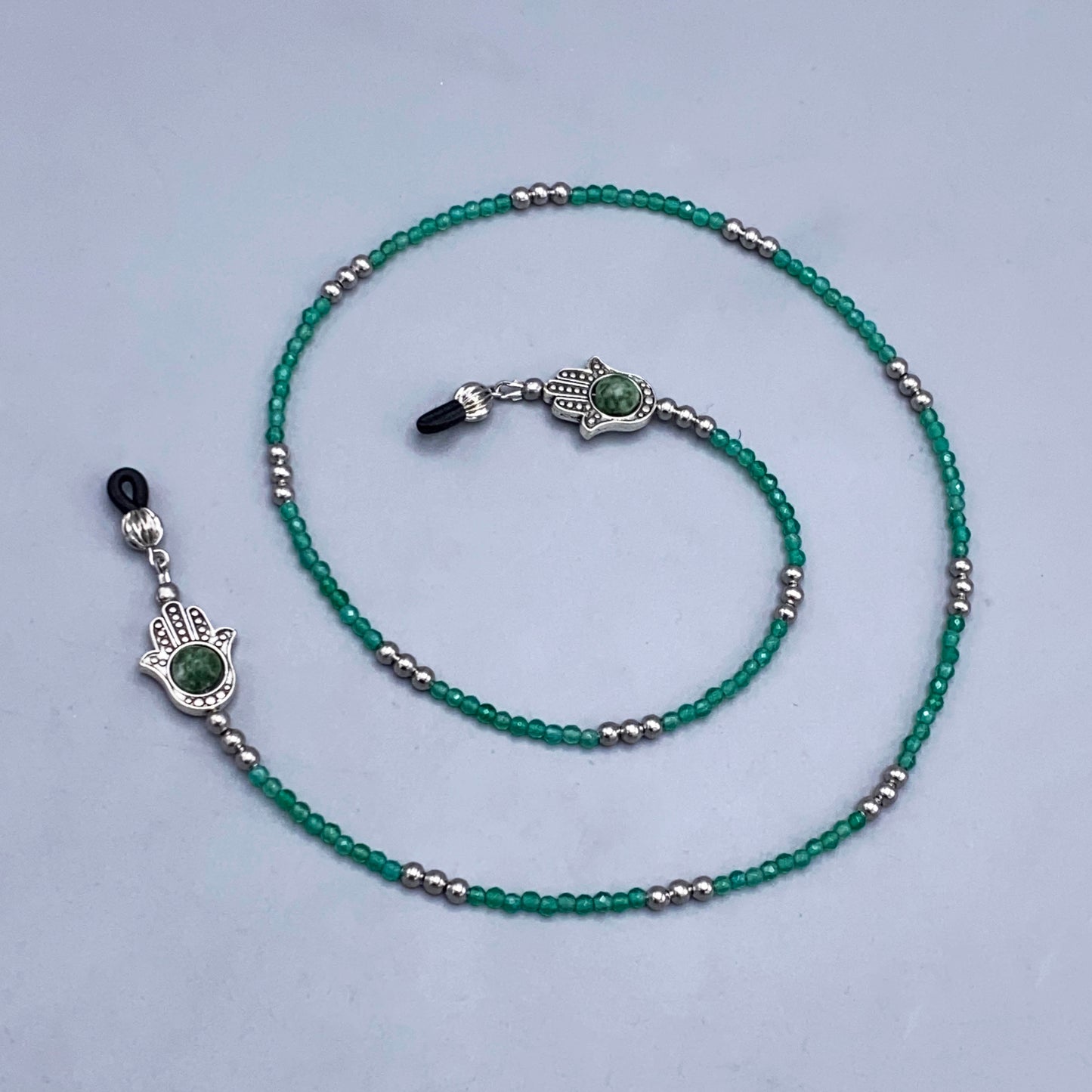 Green Aventurine Gemstone and Hamsa Beaded Eyewear Keeper