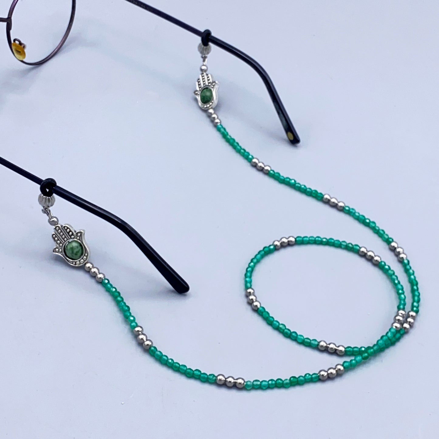 Green Aventurine Gemstone and Hamsa Beaded Eyewear Keeper