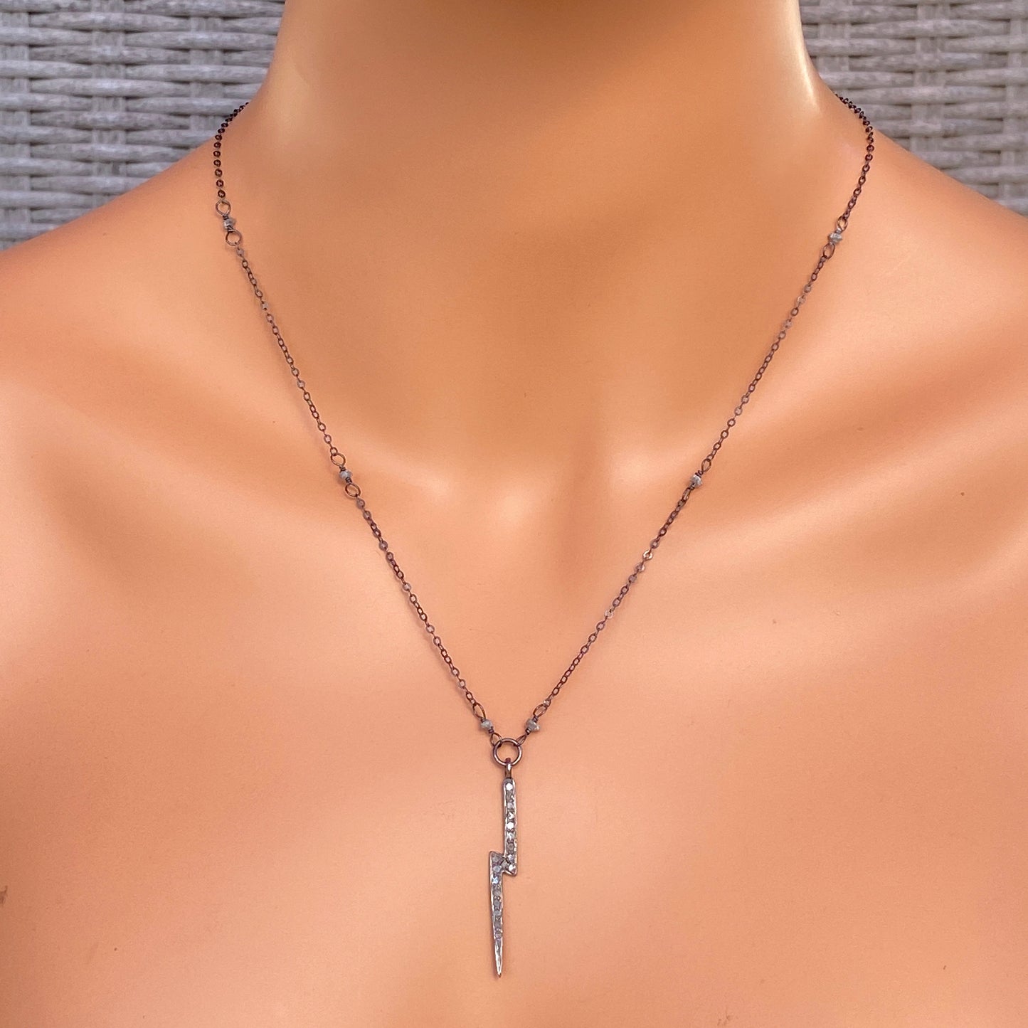 White Topaz gemstone Bolt Necklace