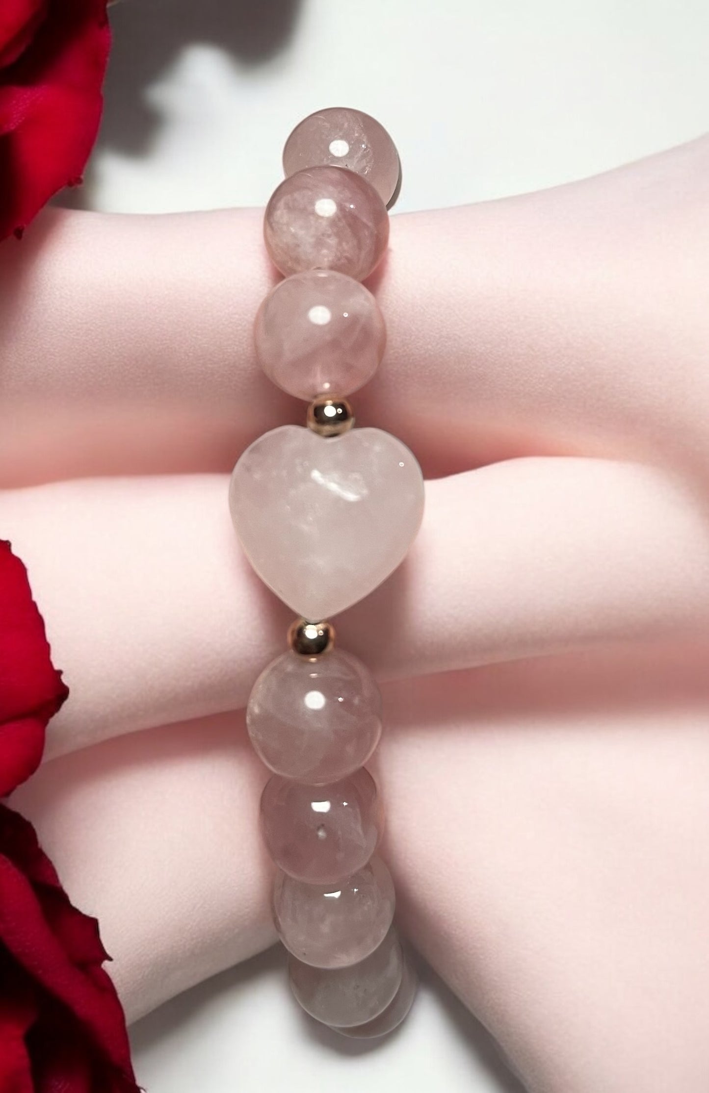 Rose Quartz Heart and Rose Gold Bracelet