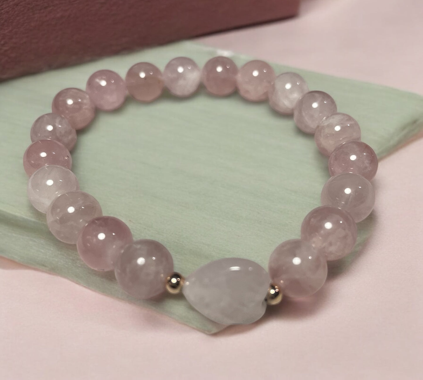 Rose Quartz Heart and Rose Gold Bracelet