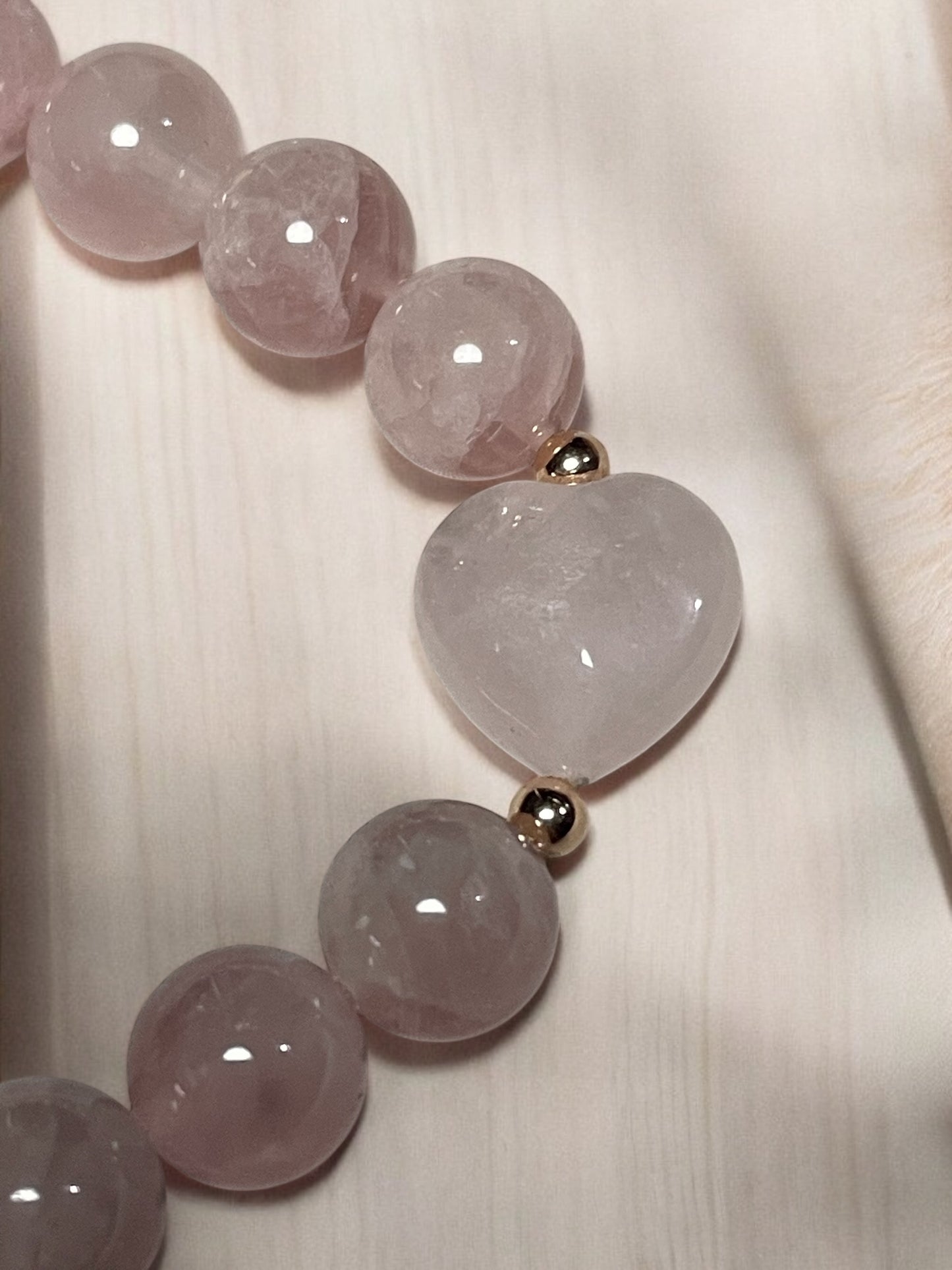 Rose Quartz Heart and Rose Gold Bracelet