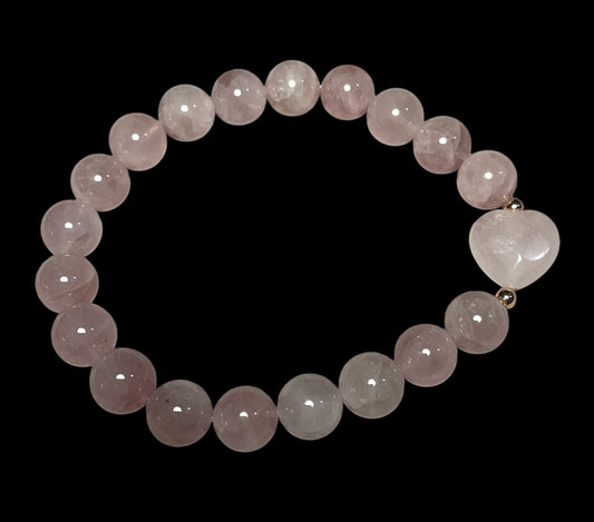 Rose Quartz Heart and Rose Gold Bracelet