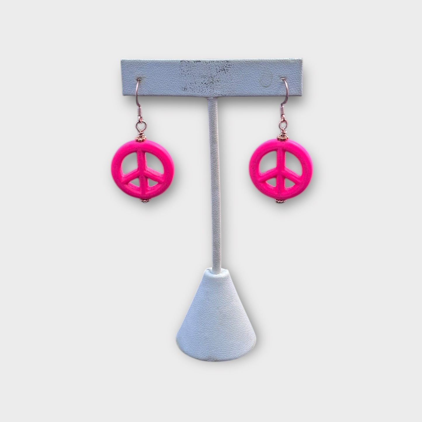 Pink Howlite Peace Sign Earrings