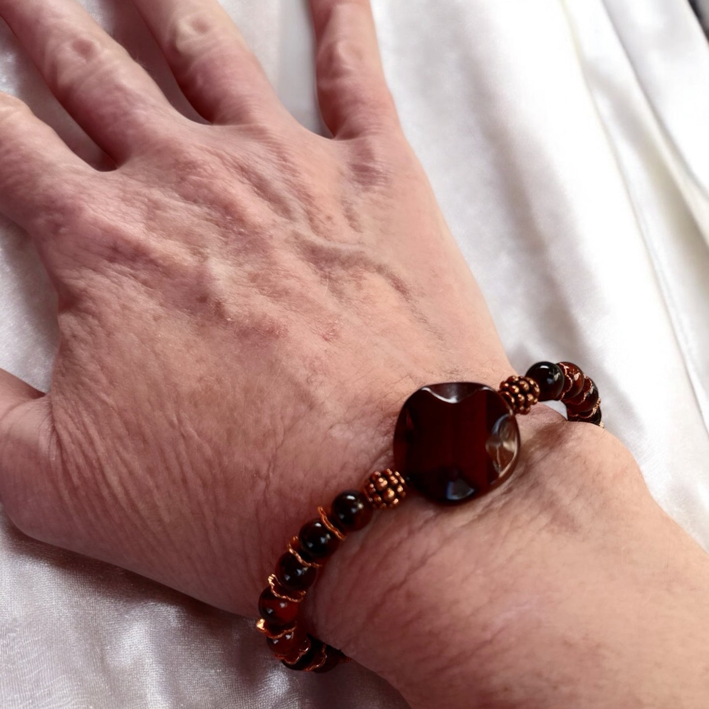 Red Tiger’s Eye gemstone and Copper stretch bracelet