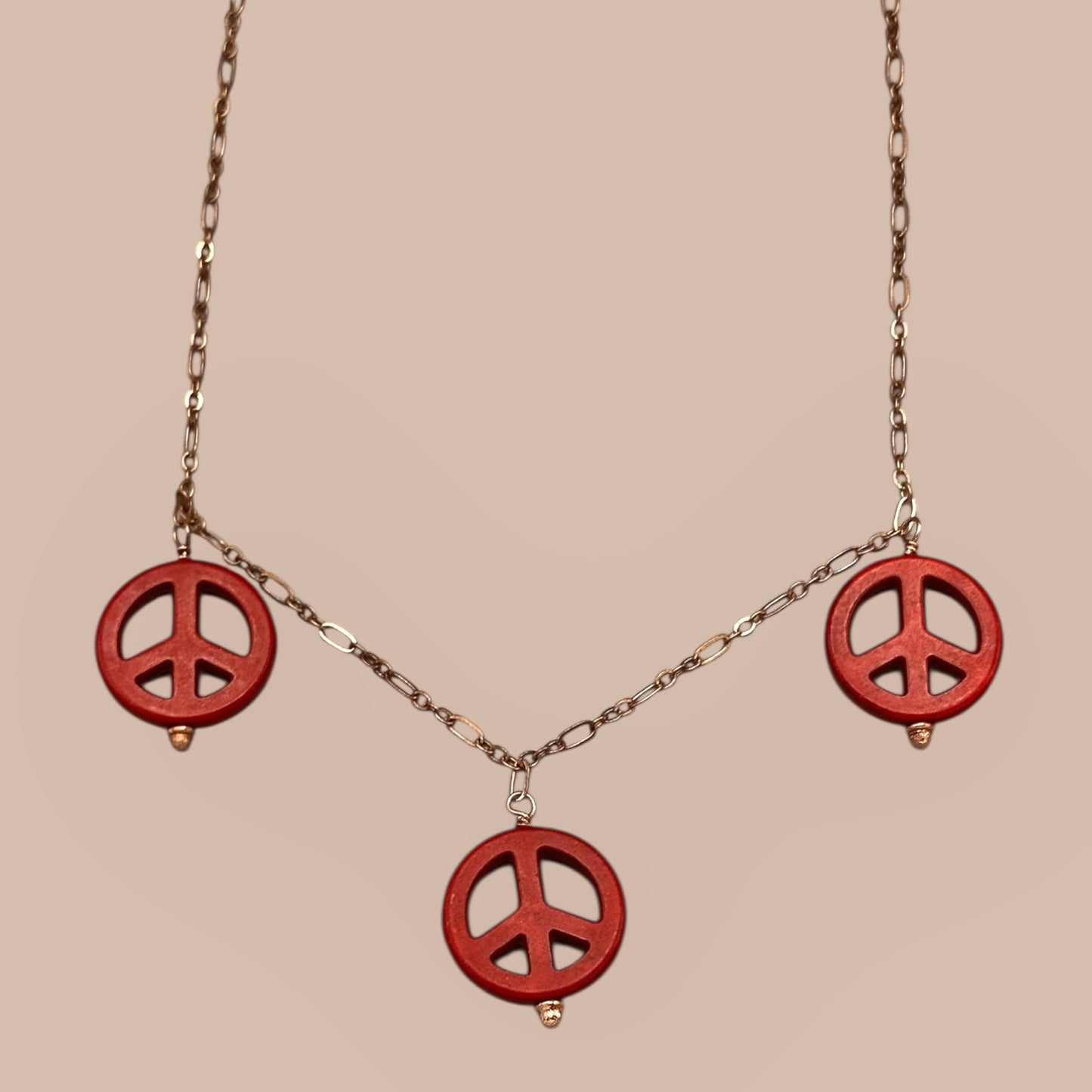 Red Howlite Peace Sign Copper Necklace
