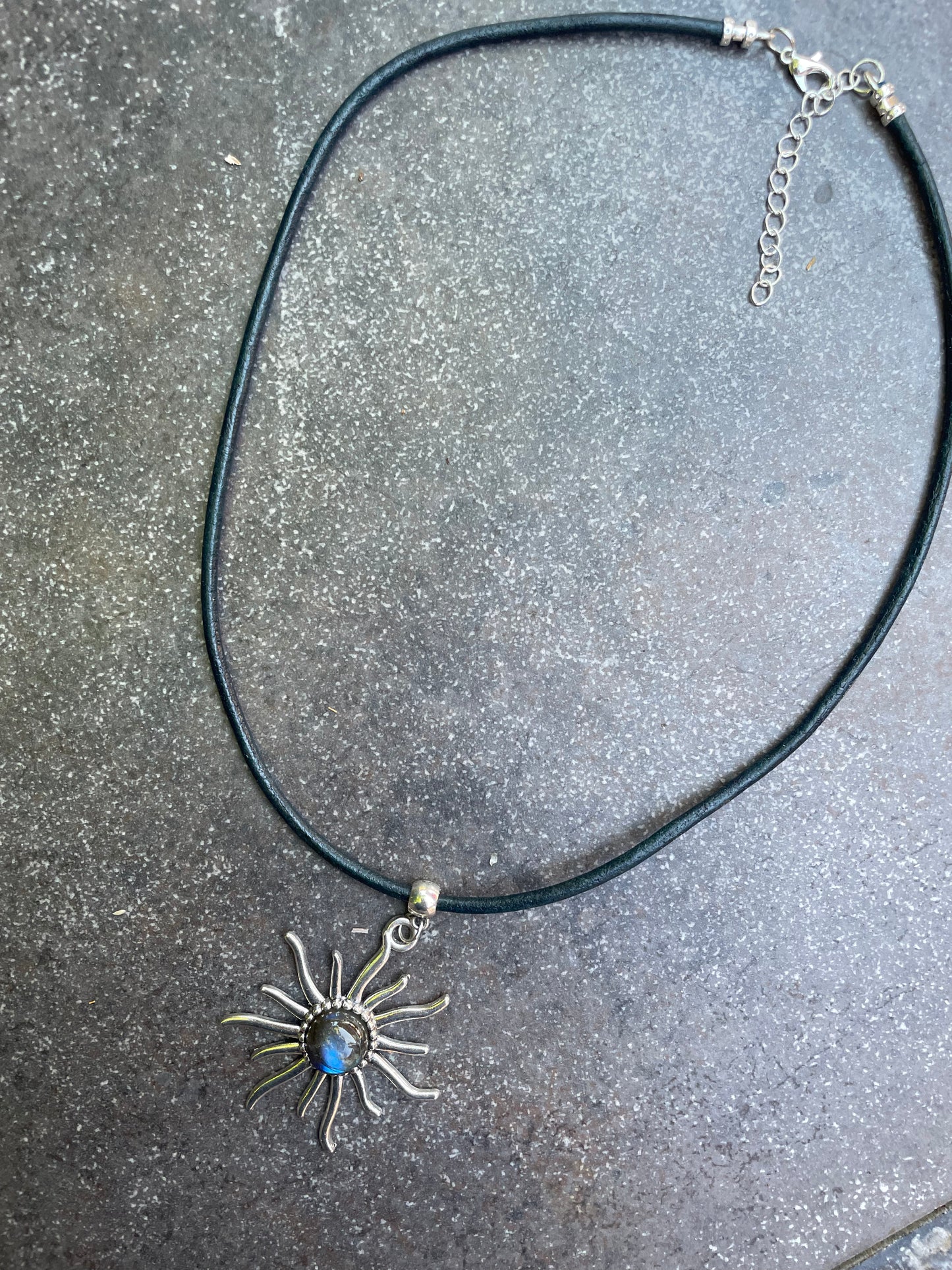 Labradorite gemstone Sun Leather Necklace