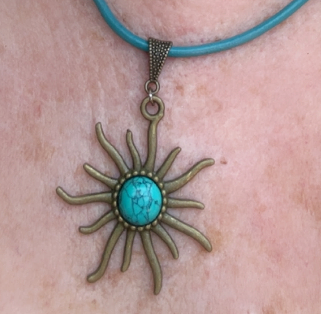 Turquoise gemstone Sun leather Necklace