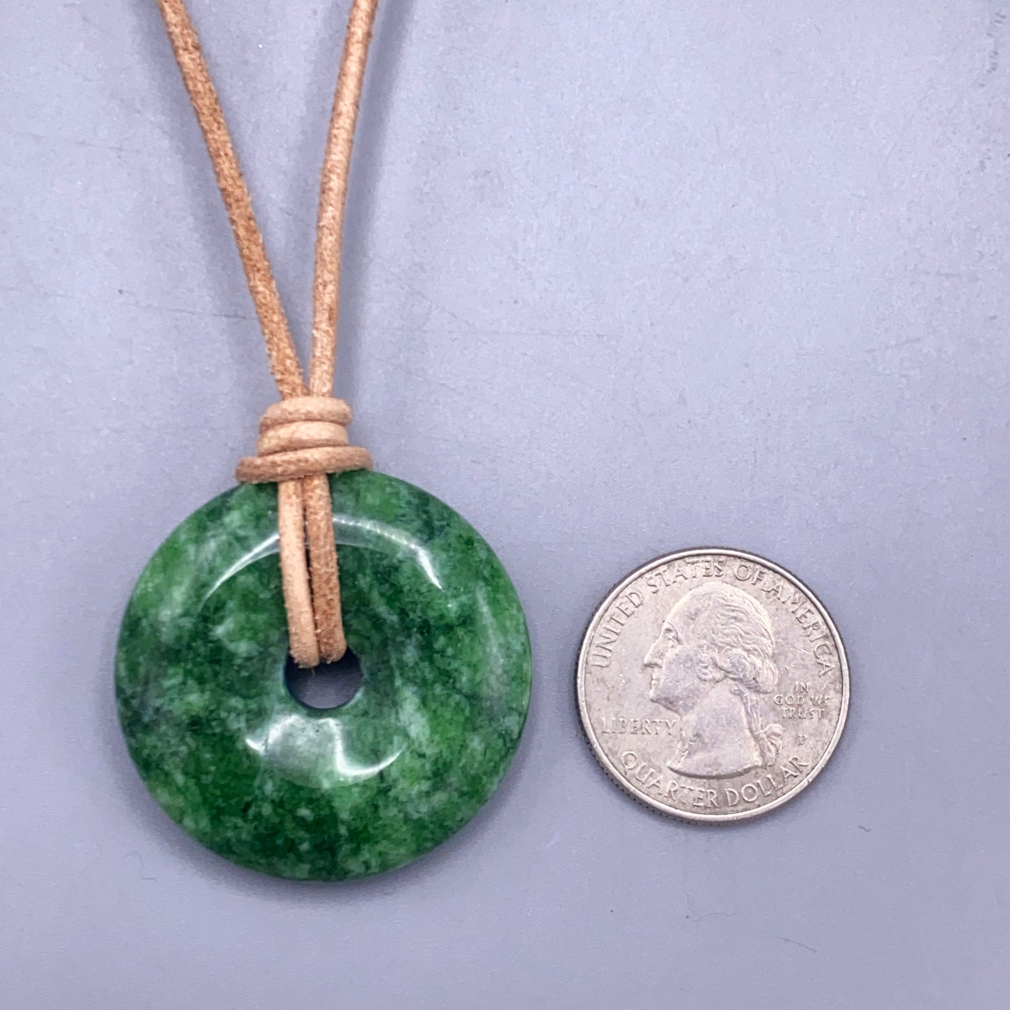 Green Jade Donut Pendant leather necklace