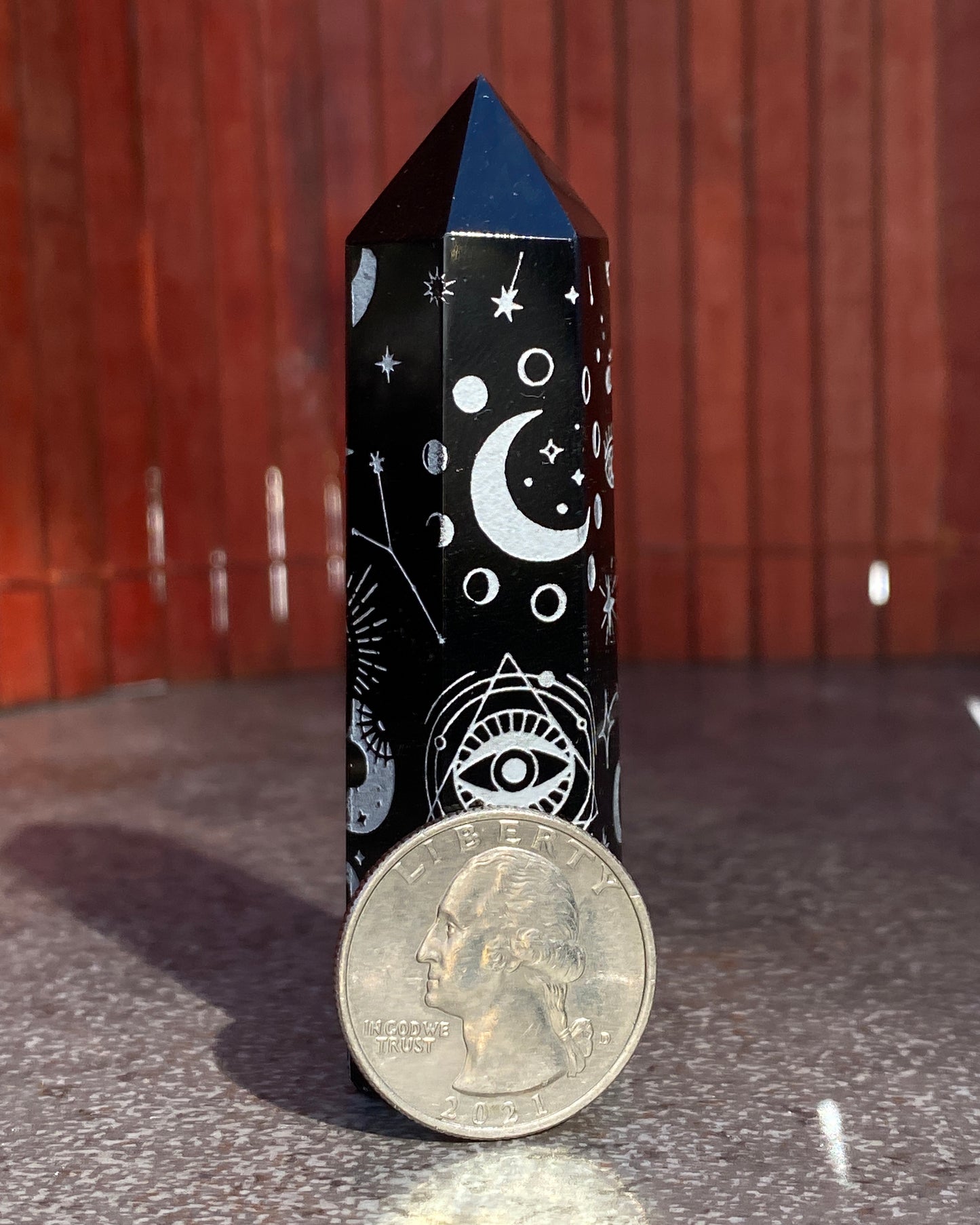 Black Obsidian gemstone 5 Point Wands with symbols