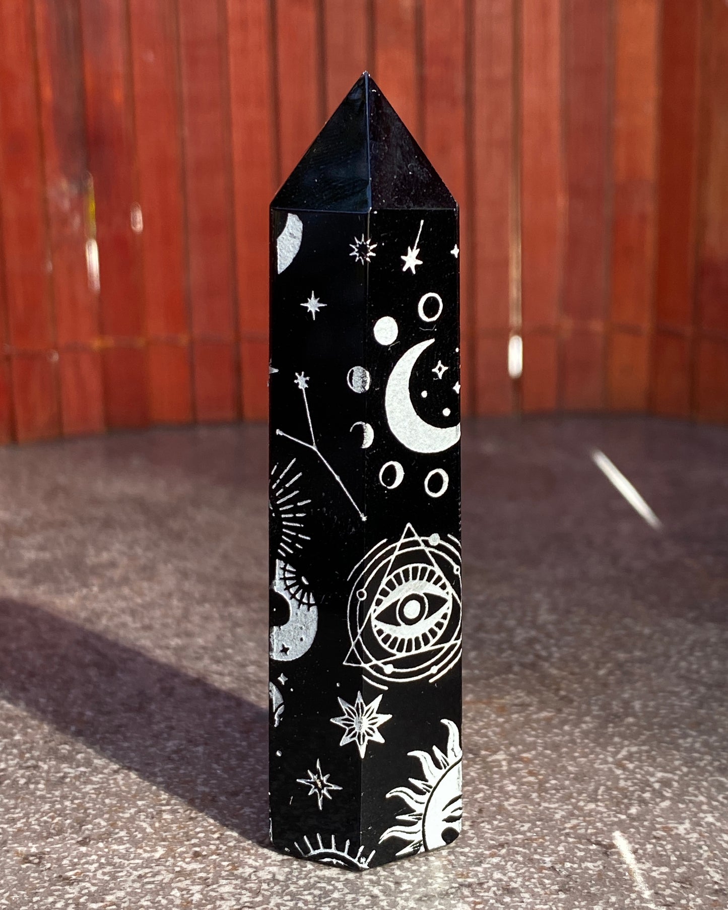 Black Obsidian gemstone 5 Point Wands with symbols