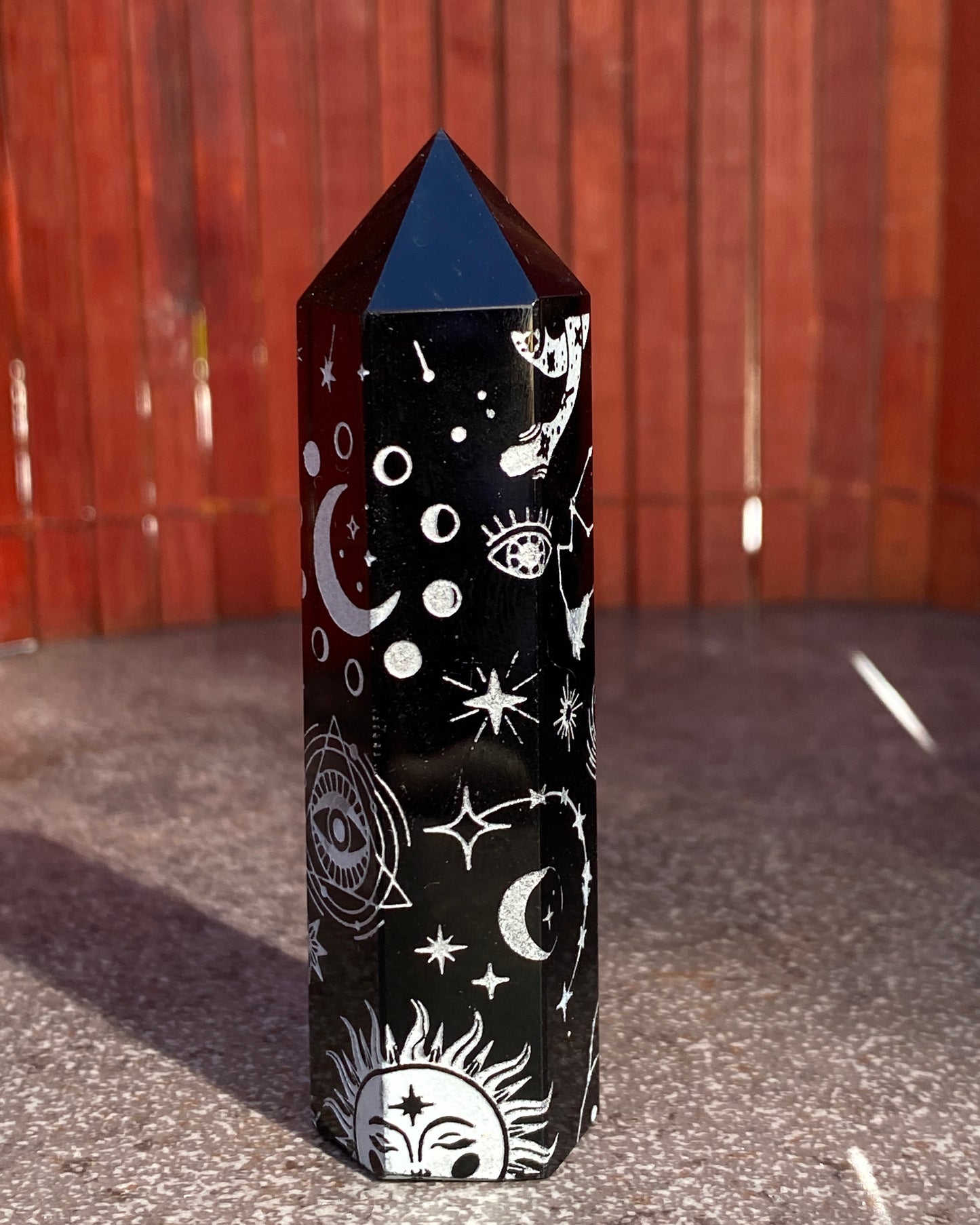 Black Obsidian gemstone 5 Point Wands with symbols
