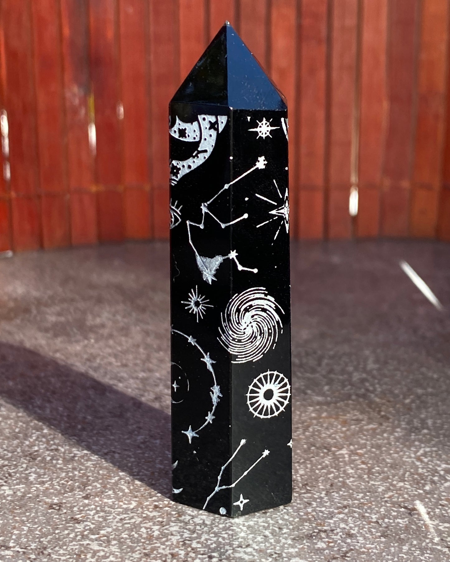 Black Obsidian gemstone 5 Point Wands with symbols