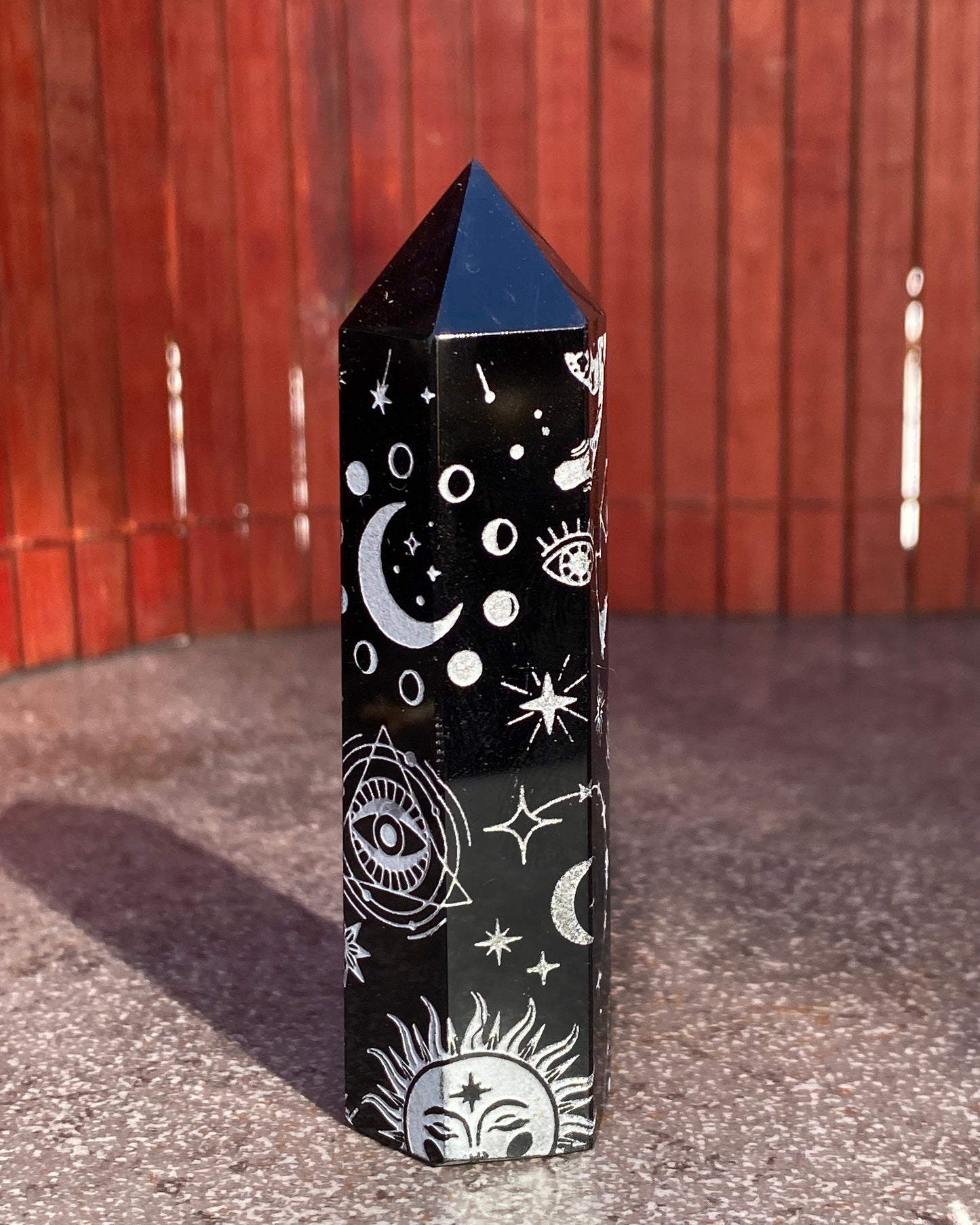 Black Obsidian gemstone 5 Point Wands with symbols