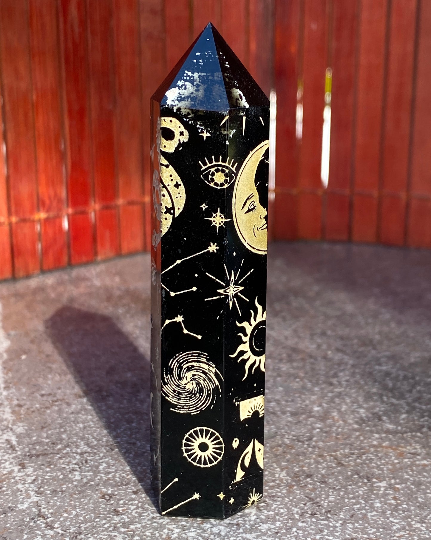 Black Obsidian gemstone 5 Point Wands with symbols