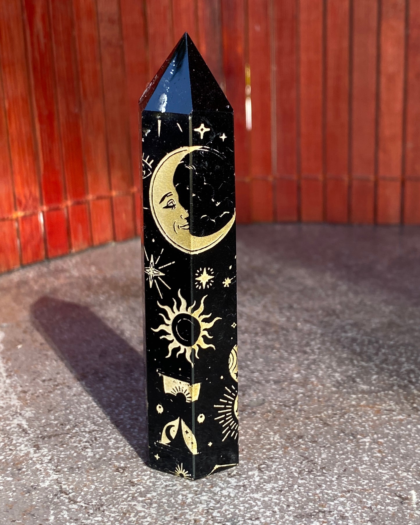 Black Obsidian gemstone 5 Point Wands with symbols