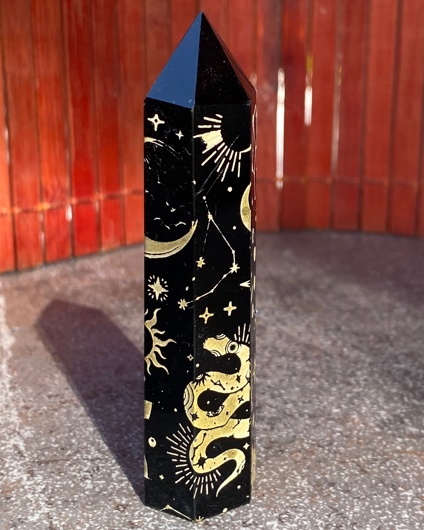Black Obsidian gemstone 5 Point Wands with symbols