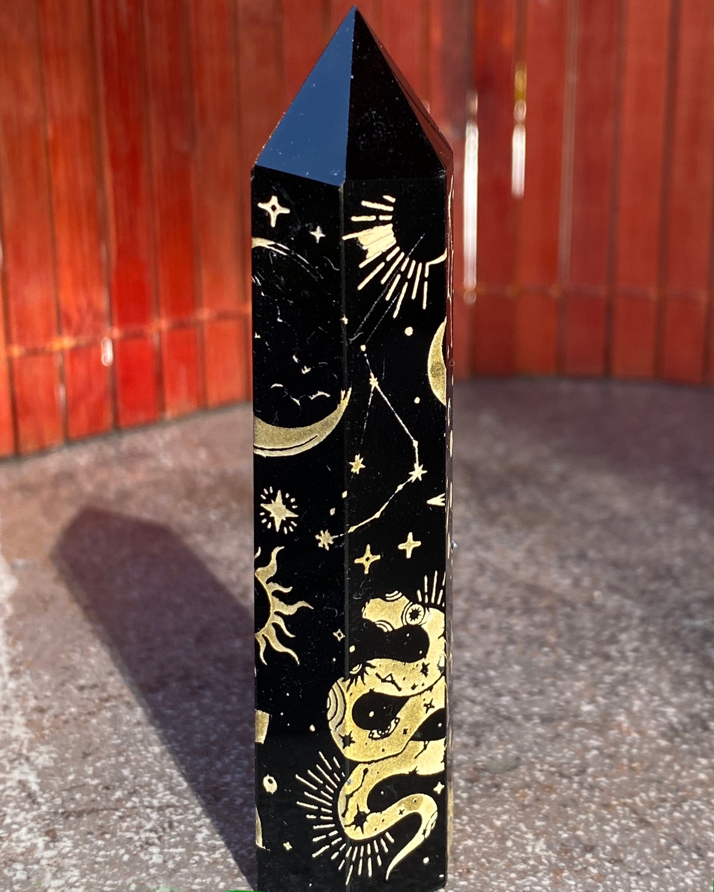 Black Obsidian gemstone 5 Point Wands with symbols